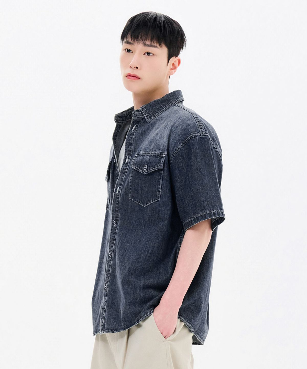 체이스컬트(CHASECULT) 남성 데님 포켓 반팔 셔츠-FBRK5541D04