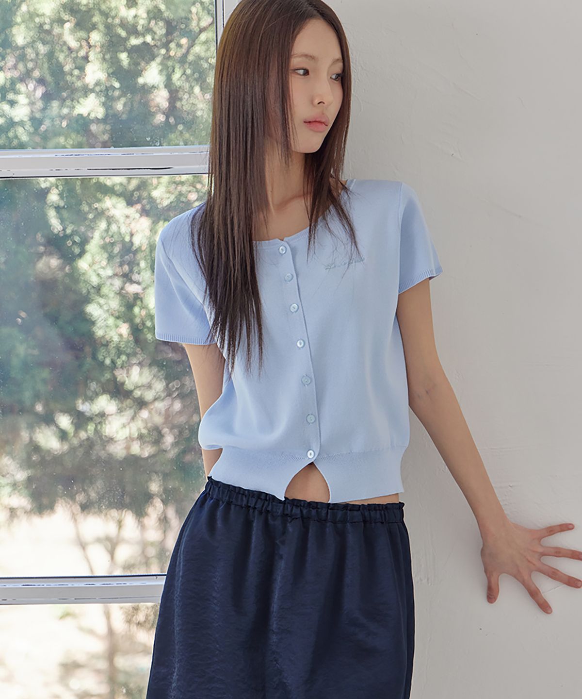 런던다다(LONDONDADA) Viscose Button Knit Cardigan, L.BLUE