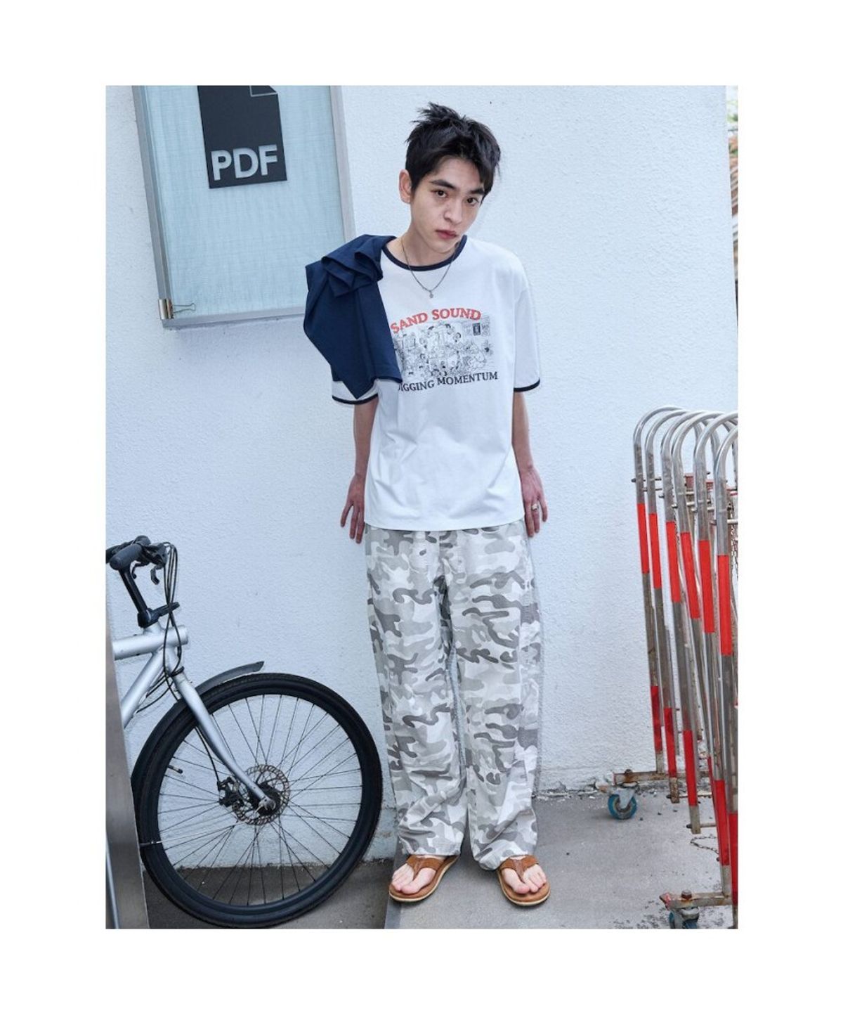 샌드 사운드(SAND SOUND) (UNISEX) 링거 프린트 반소매 티셔츠  화이트