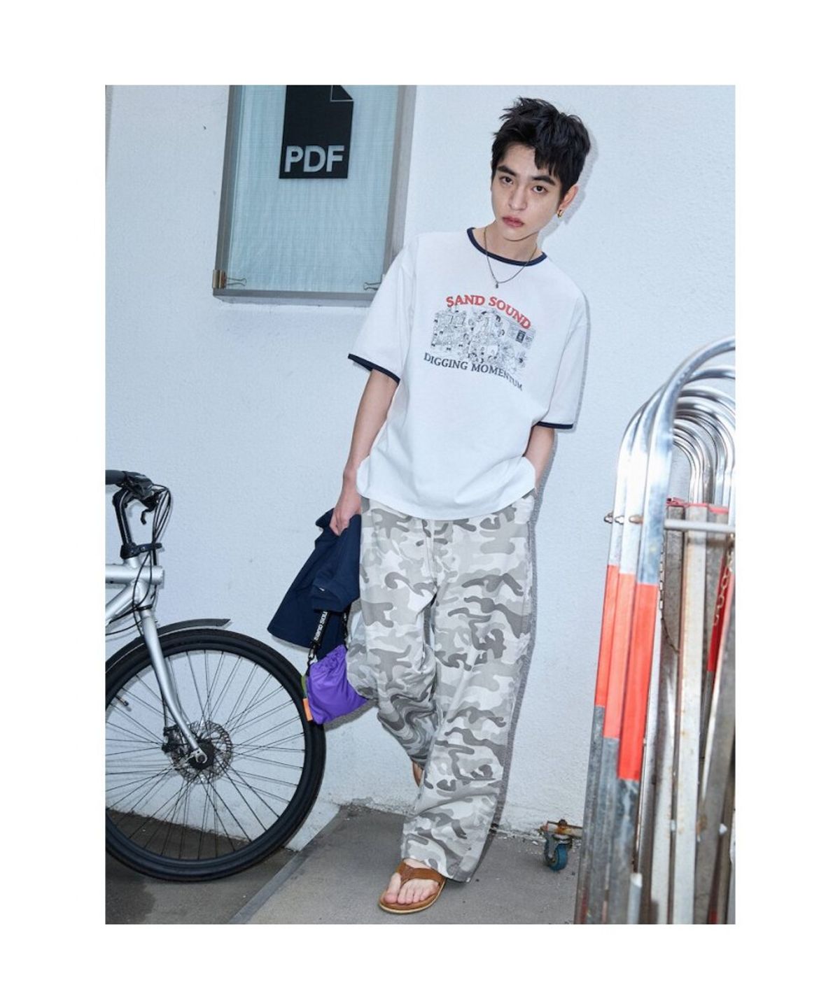 샌드 사운드(SAND SOUND) (UNISEX) 링거 프린트 반소매 티셔츠  화이트