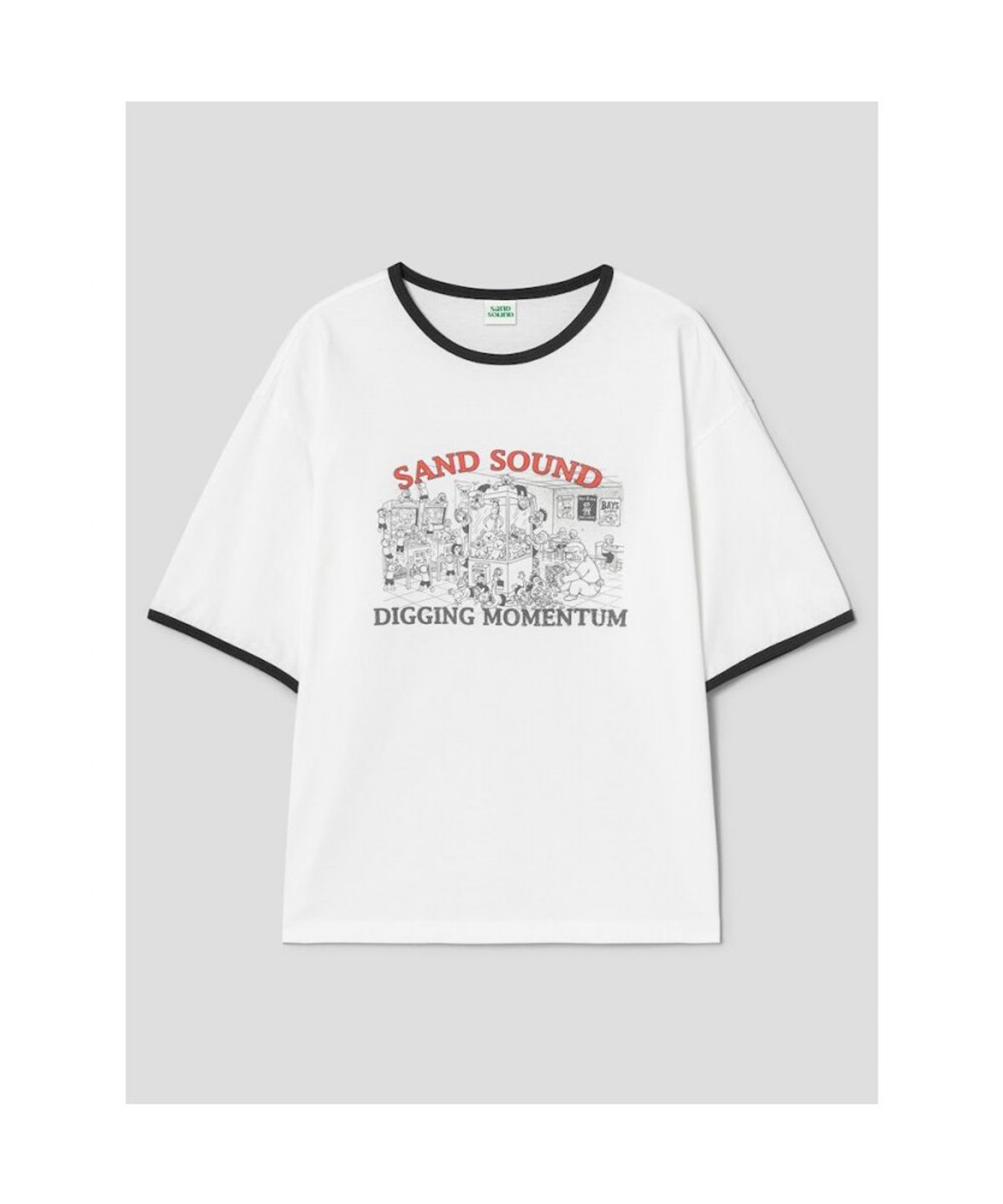 샌드 사운드(SAND SOUND) (UNISEX) 링거 프린트 반소매 티셔츠  화이트