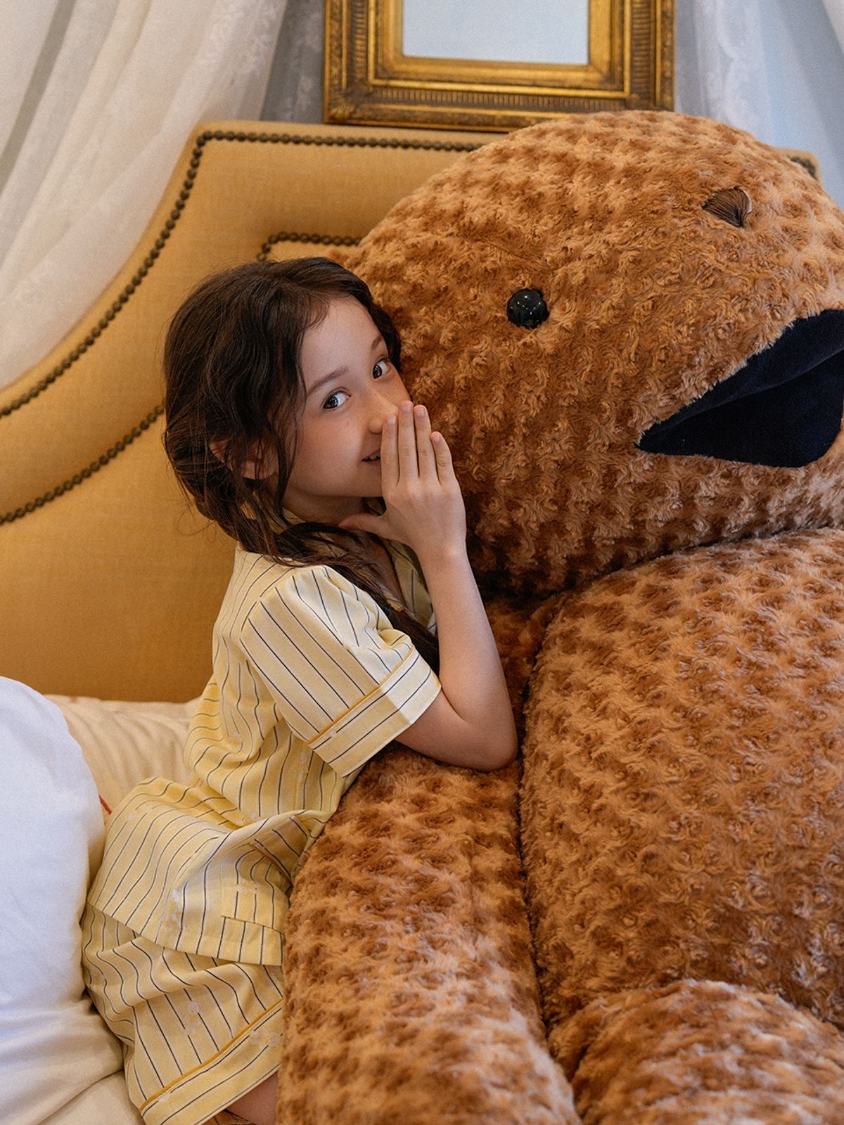 티세르(TESER) [uni] 테지움 테디베어 레몬캔디 실크스킨 아동 반팔 잠옷 세트