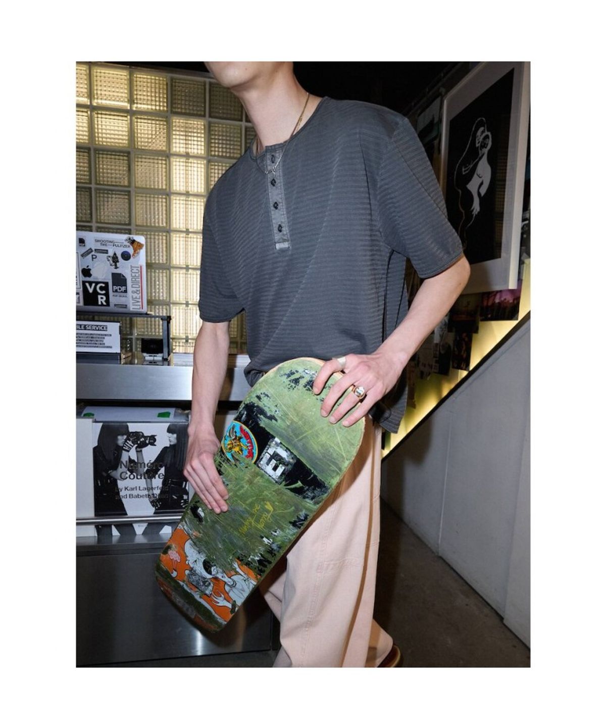 샌드 사운드(SAND SOUND) (UNISEX) 다잉 스트라이프 헨리넥 반소매 티셔츠  블랙