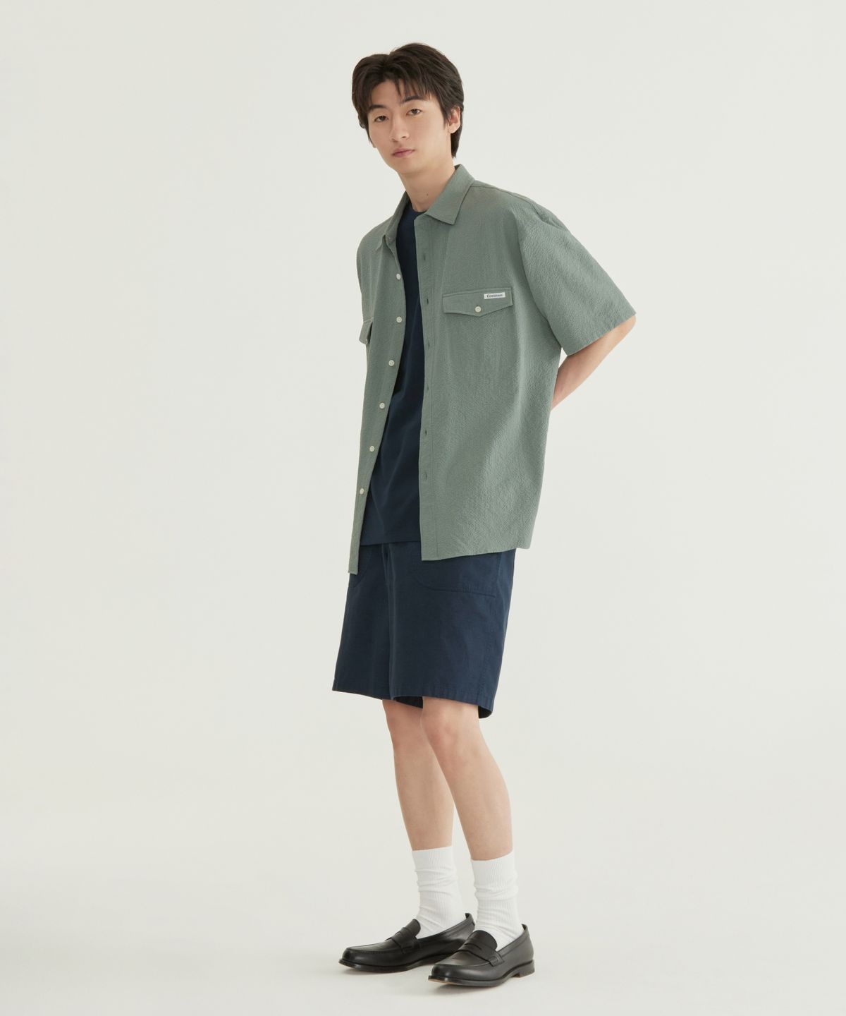 커버낫(COVERNAT) 시어서커 하프 셔츠 카키