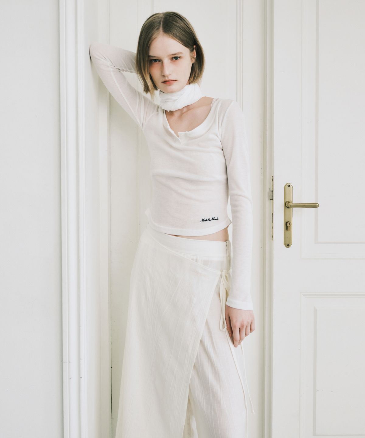닉앤니콜(NICK&NICOLE) WRINKLE LAYERED WRAP SKIRT PANTS_IVORY