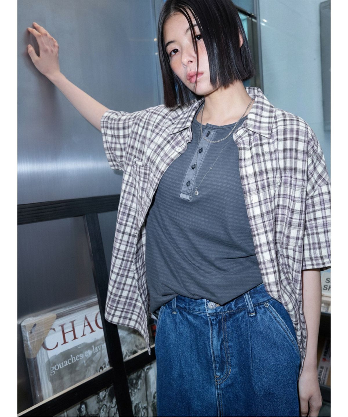 샌드 사운드(SAND SOUND) (UNISEX) 롤업 반소매 셔츠  라벤더