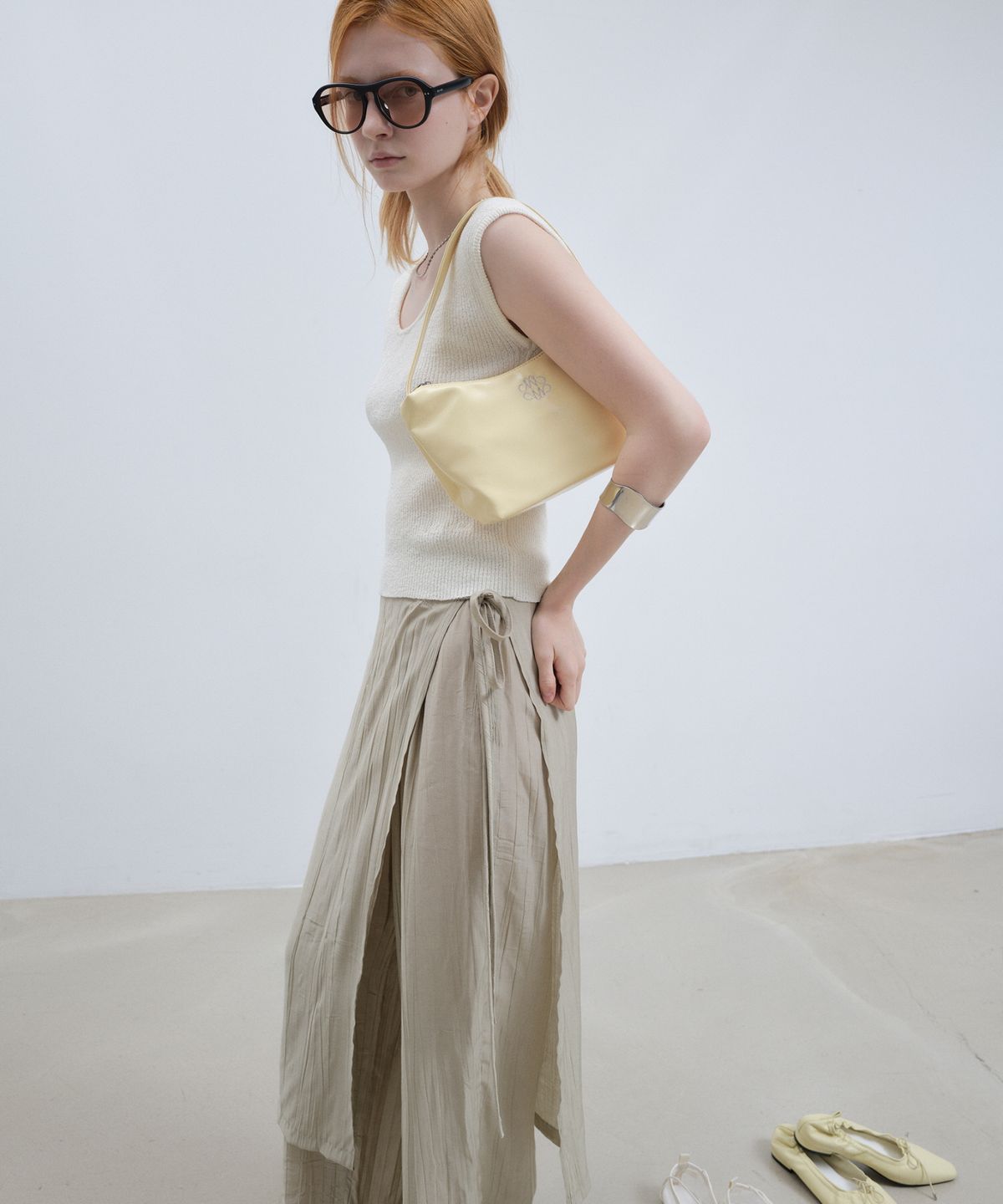 닉앤니콜(NICK&NICOLE) WRINKLE LAYERED WRAP SKIRT PANTS_KHAKI