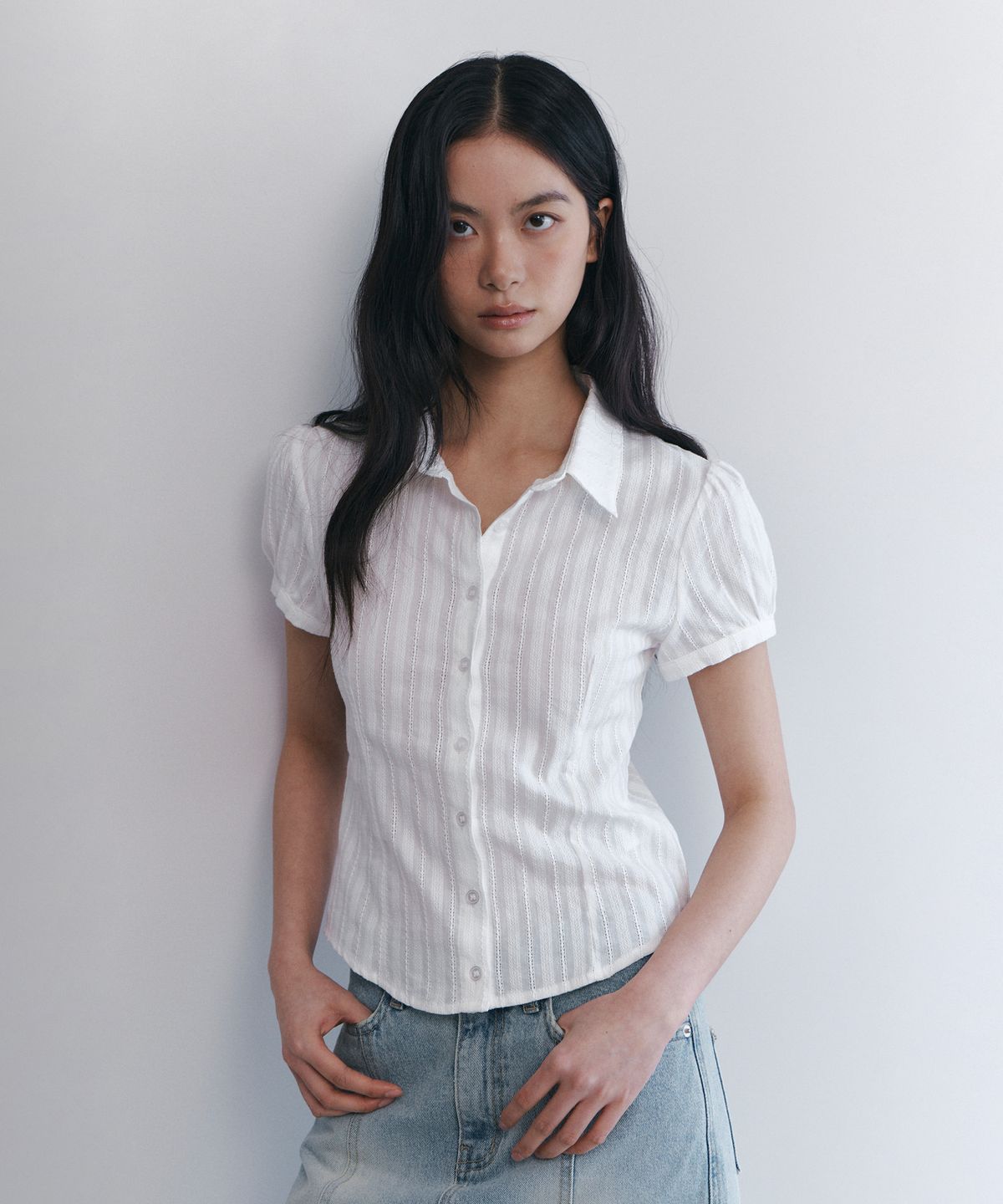 큐리티(CURETTY) C COTTON JACQUARD HALF BLOUSE_WHITE