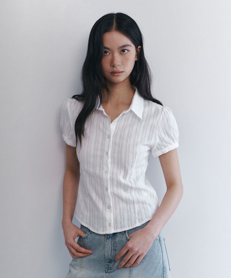 C COTTON JACQUARD HALF BLOUSE_WHITE
