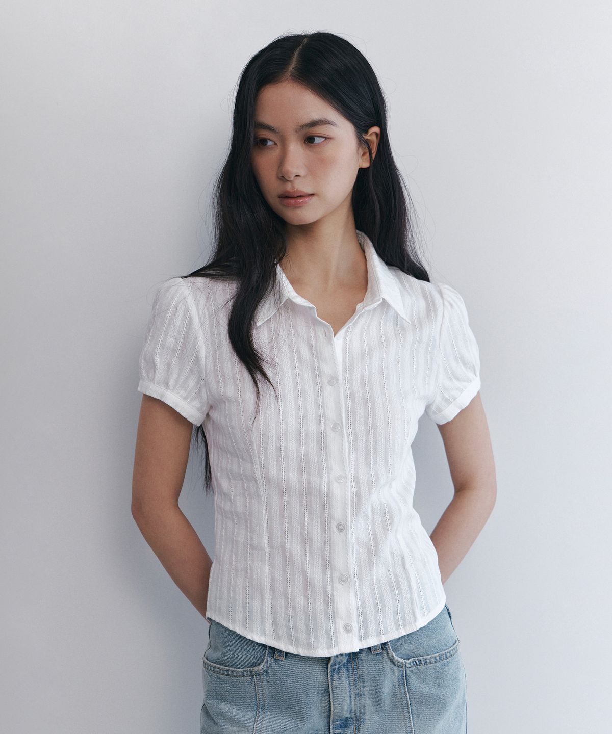큐리티(CURETTY) C COTTON JACQUARD HALF BLOUSE_WHITE