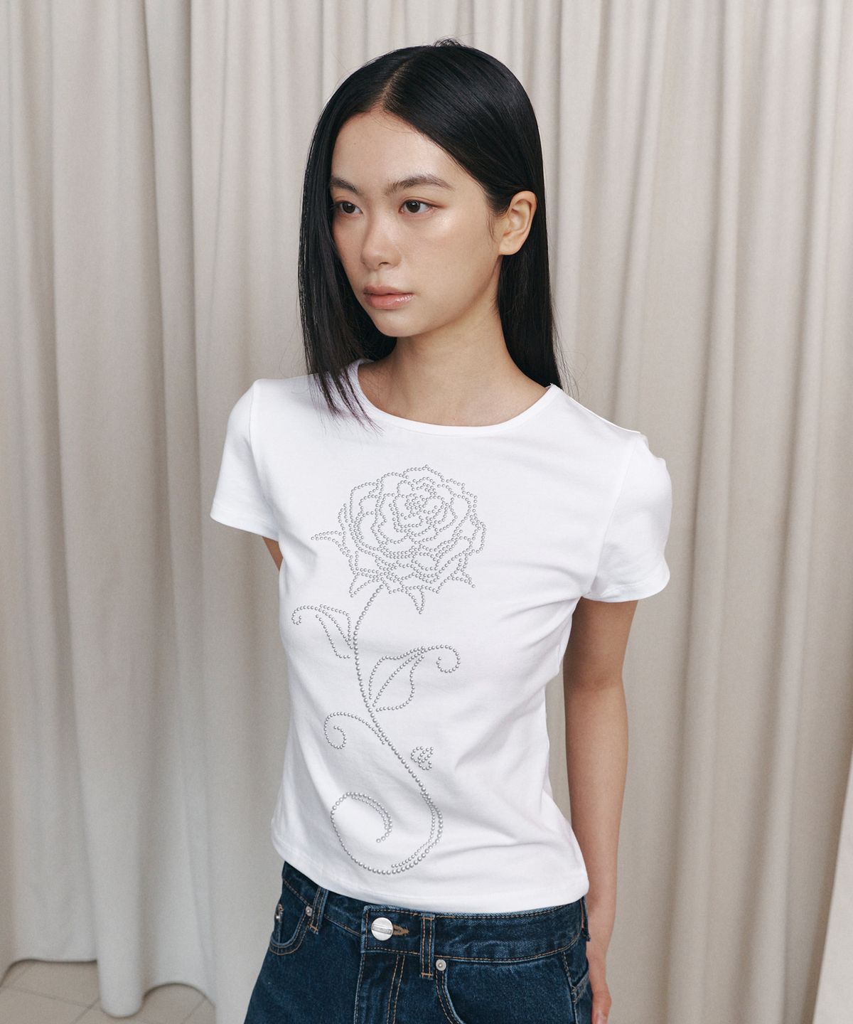 큐리티(CURETTY) C ROSE HOTFIX SLIM T-SHIRT_WHITE