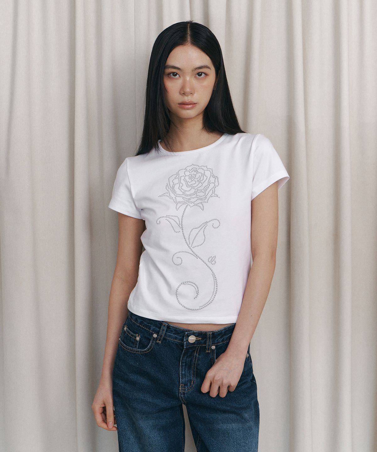큐리티(CURETTY) C ROSE HOTFIX SLIM T-SHIRT_WHITE
