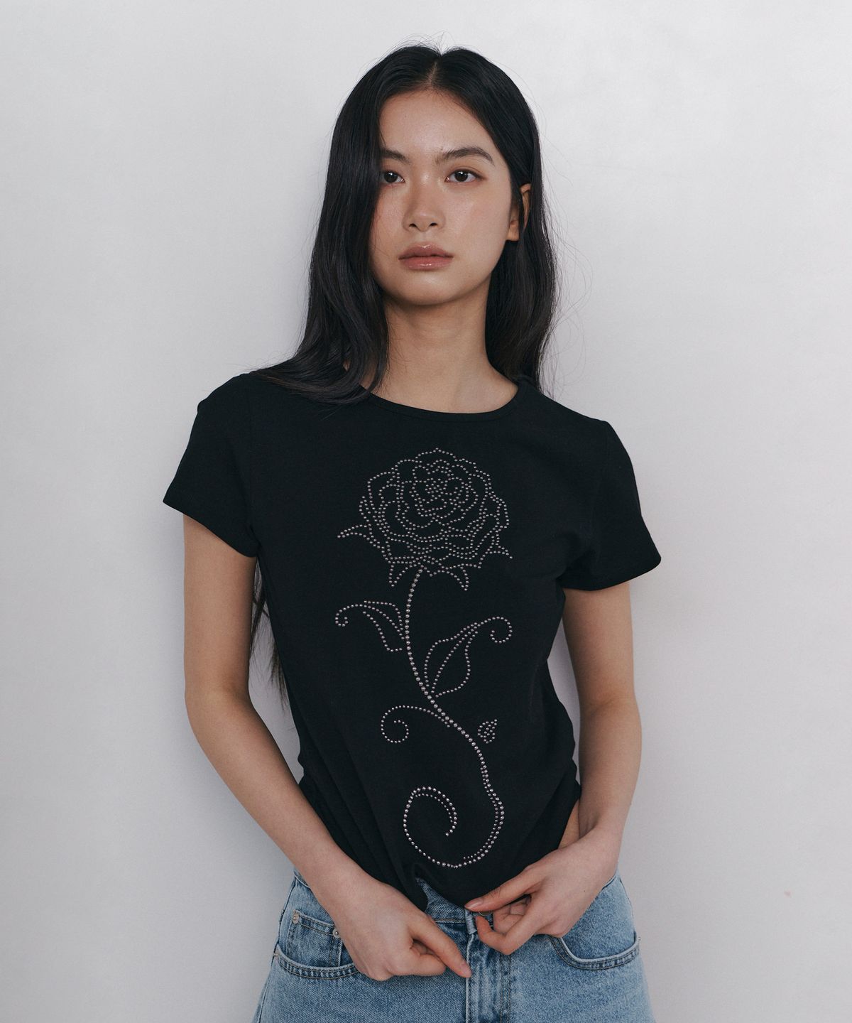 큐리티(CURETTY) C ROSE HOTFIX SLIM T-SHIRT_BLACK