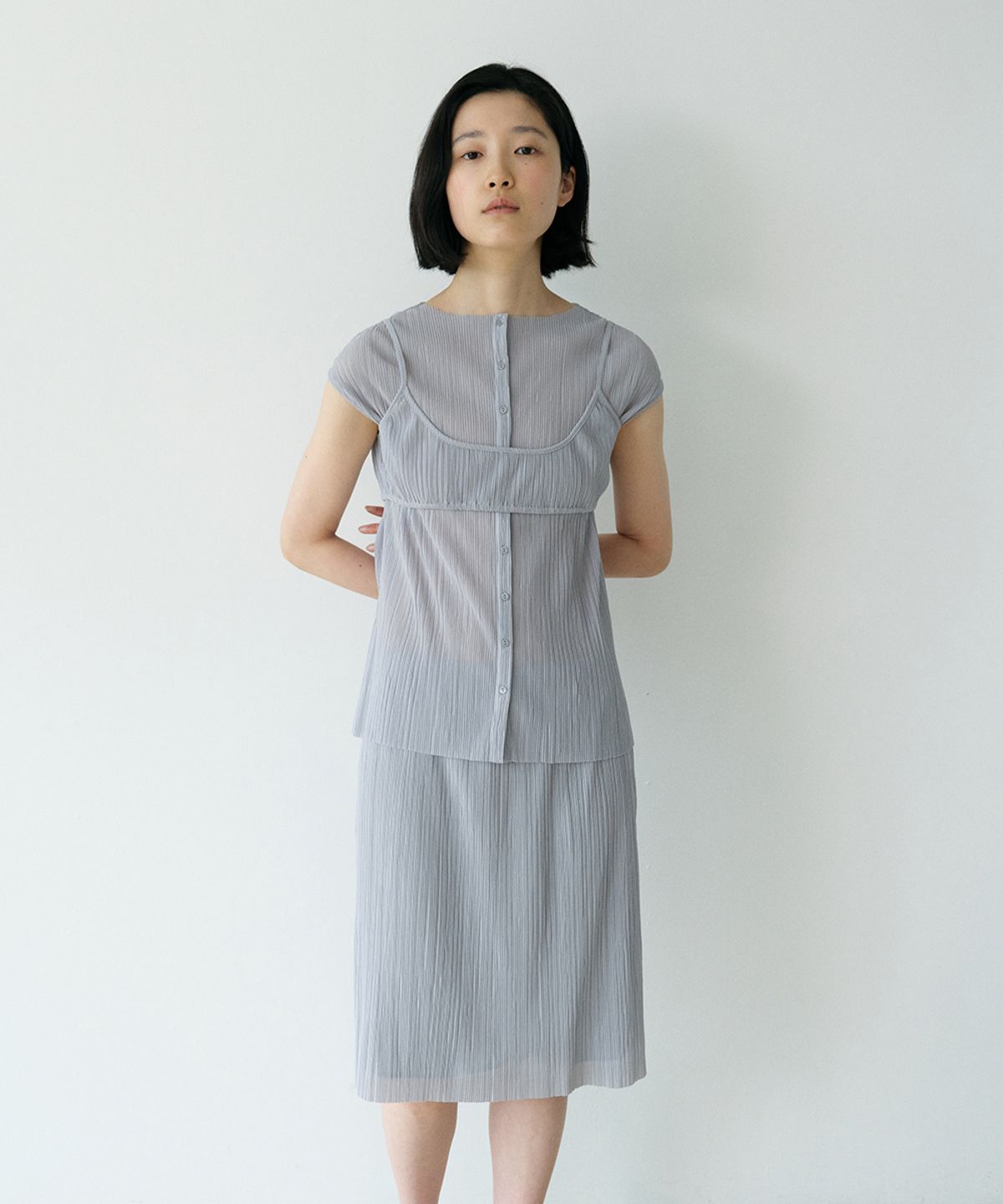 로우타이드(LOW TIDE) PLEATS MIDI SKIRT [GREY]