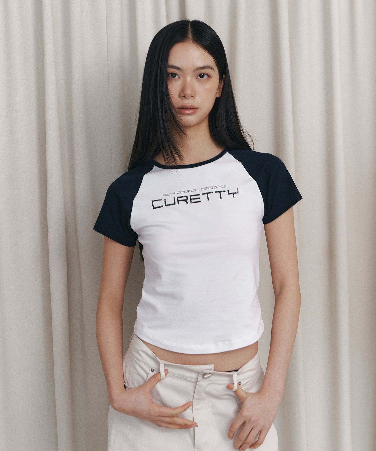 큐리티(CURETTY) C CONTRAST RAGLAN SLIM T-SHIRT_NAVY