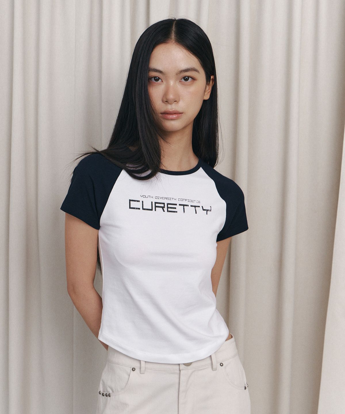 큐리티(CURETTY) C CONTRAST RAGLAN SLIM T-SHIRT_NAVY
