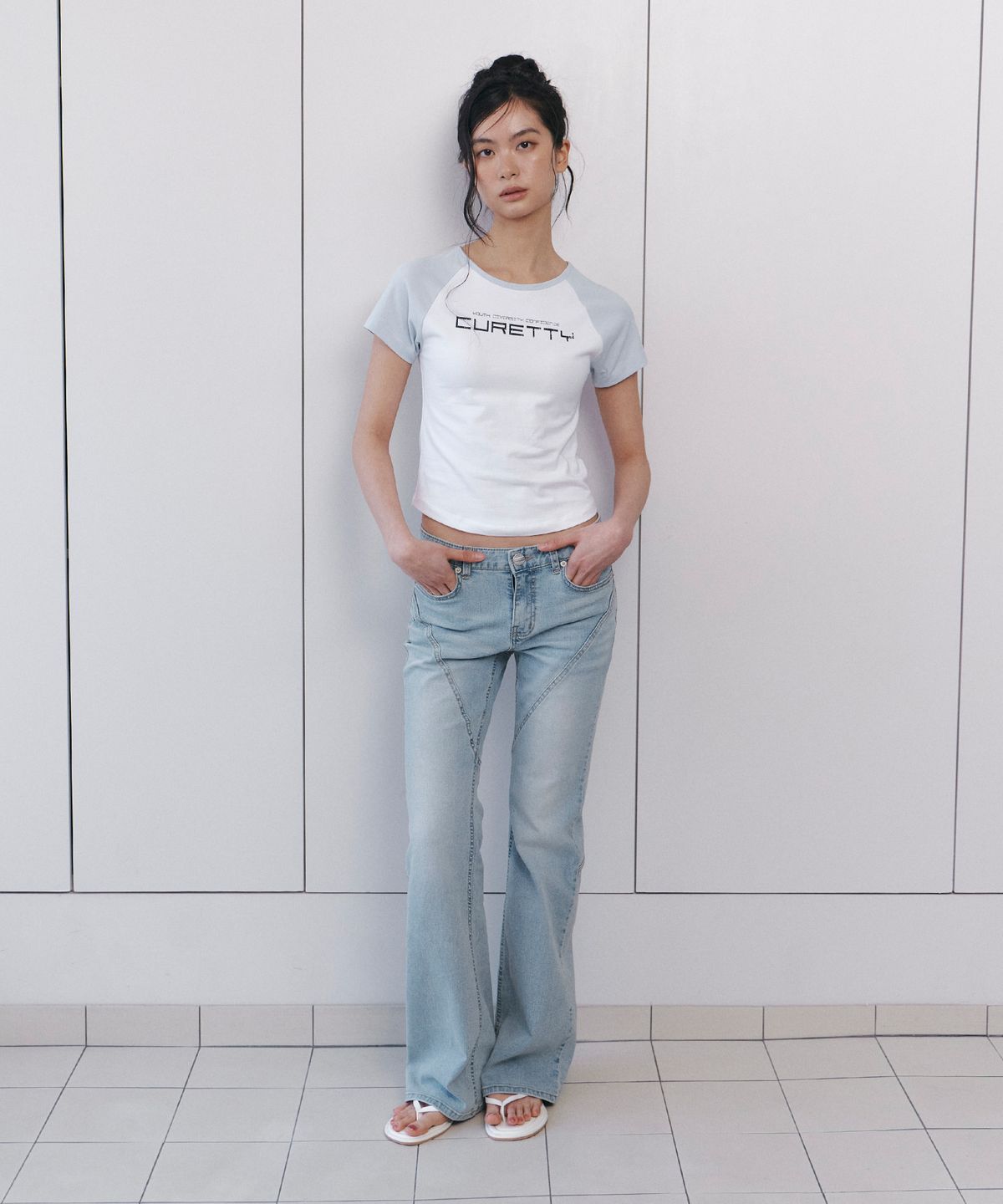 큐리티(CURETTY) C CONTRAST RAGLAN SLIM T-SHIRT_LIGHT BLUE