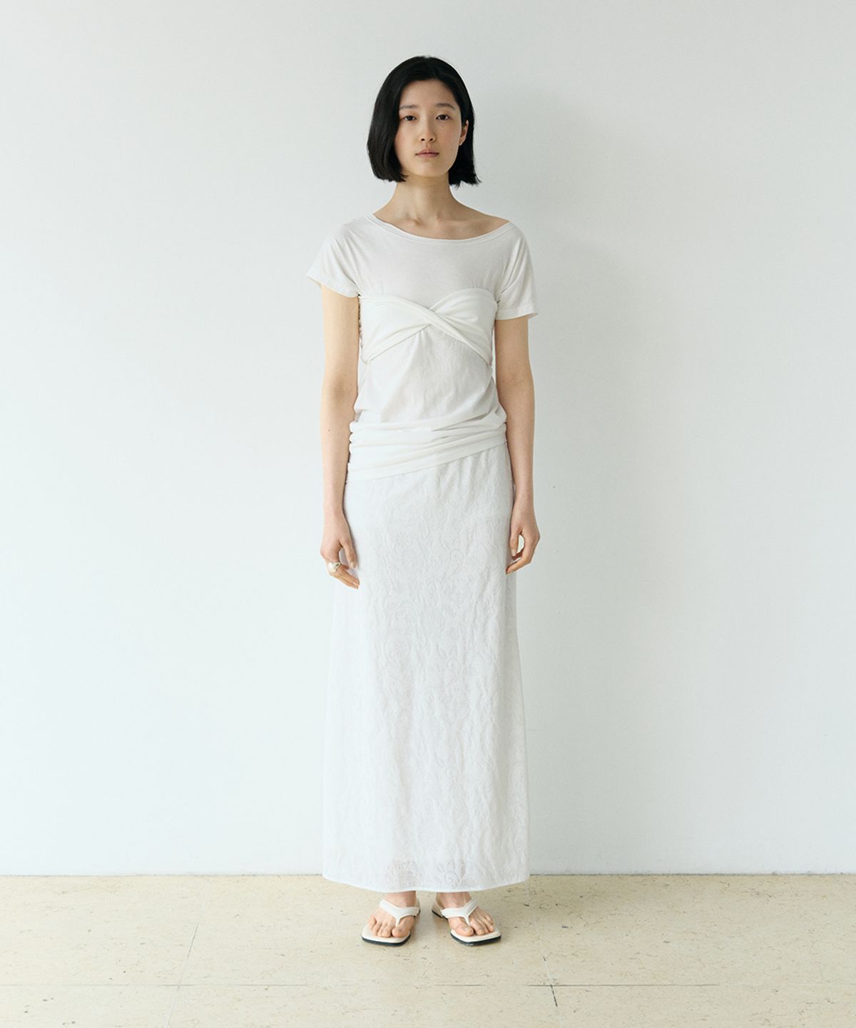 로우타이드(LOW TIDE) TUBE TOP OFF-SHOULDER T-SHIRT SET UP [WHITE]