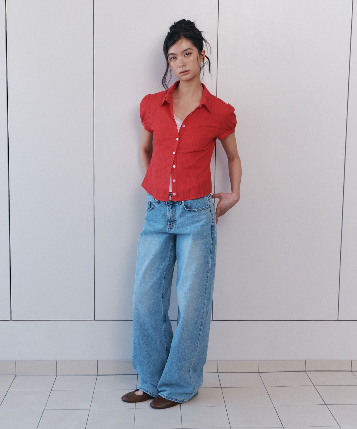 큐리티(CURETTY) C ROSE HOTFIX WIDE DENIM PANTS_LIGHT BLUE