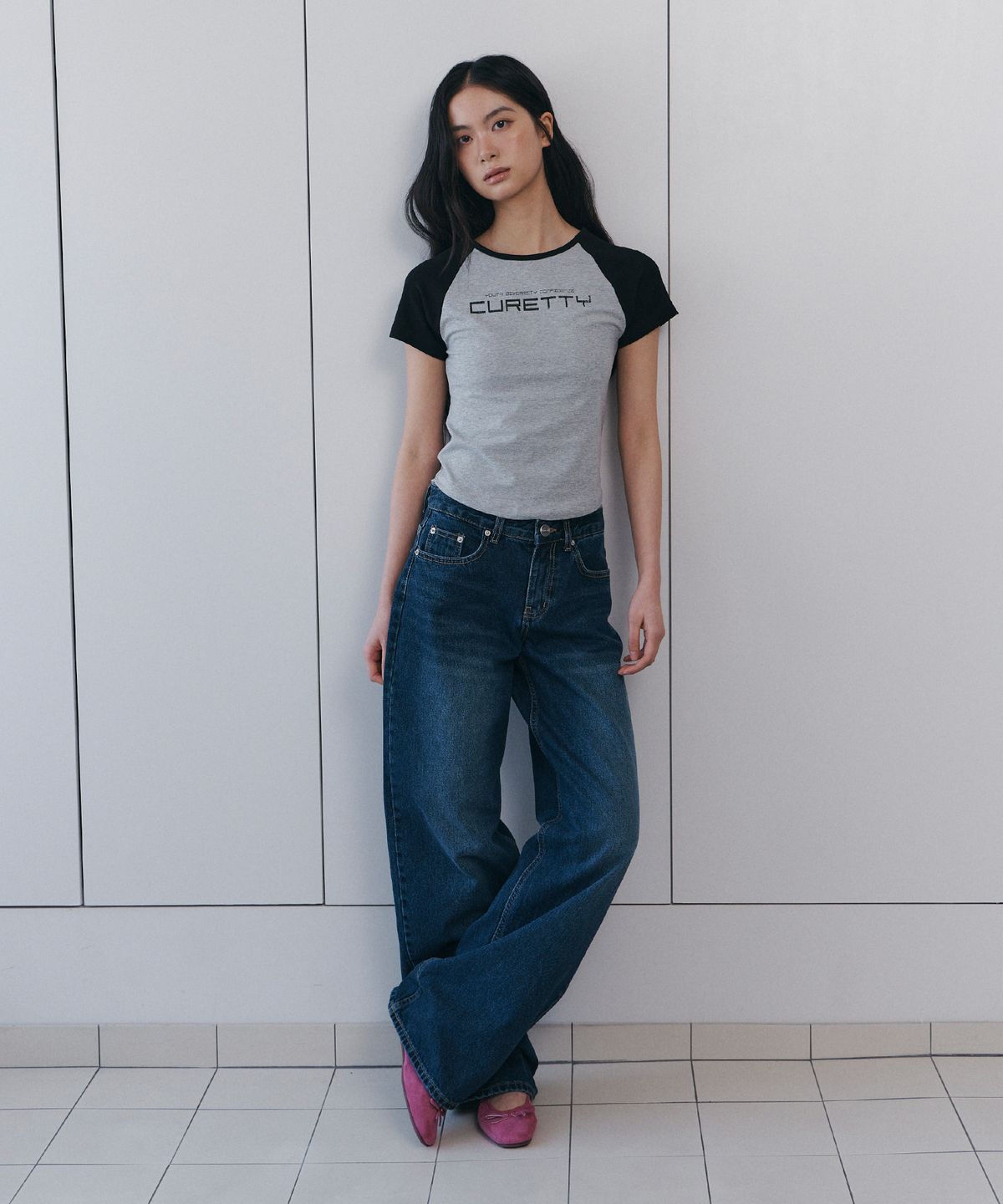 큐리티(CURETTY) C BACK LOGO WIDE DENIM PANTS_DARK BLUE