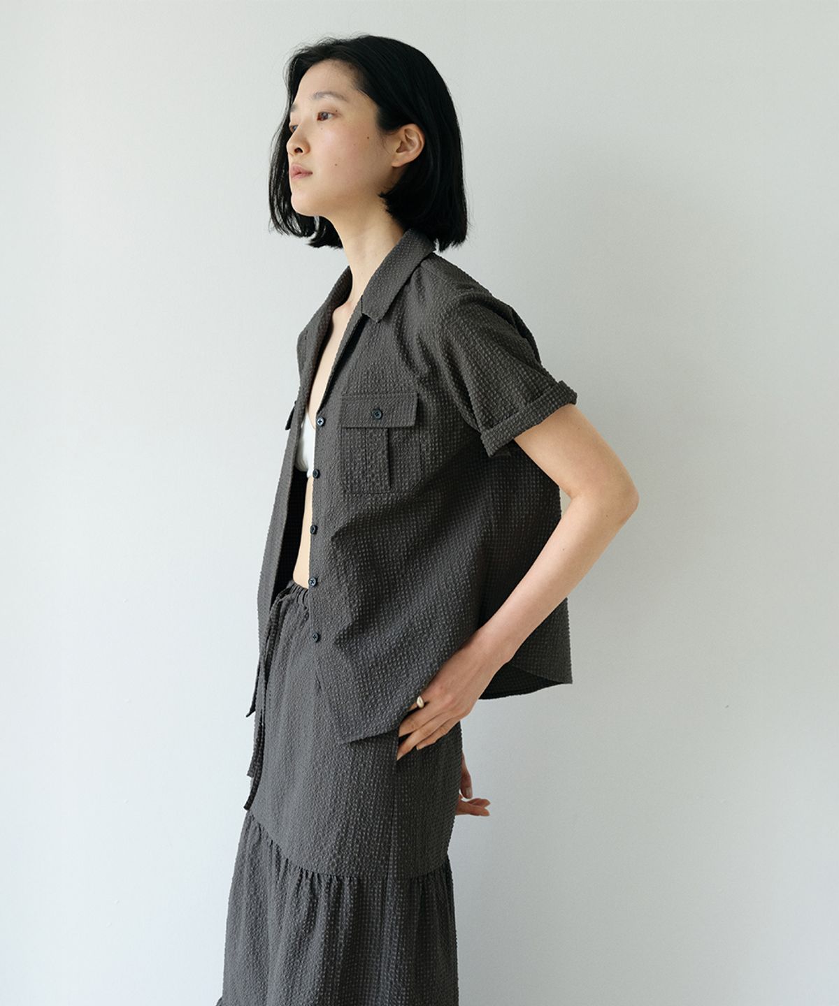 로우타이드(LOW TIDE) CHECK HALF SLEEVE SHIRT [CHARCOAL]