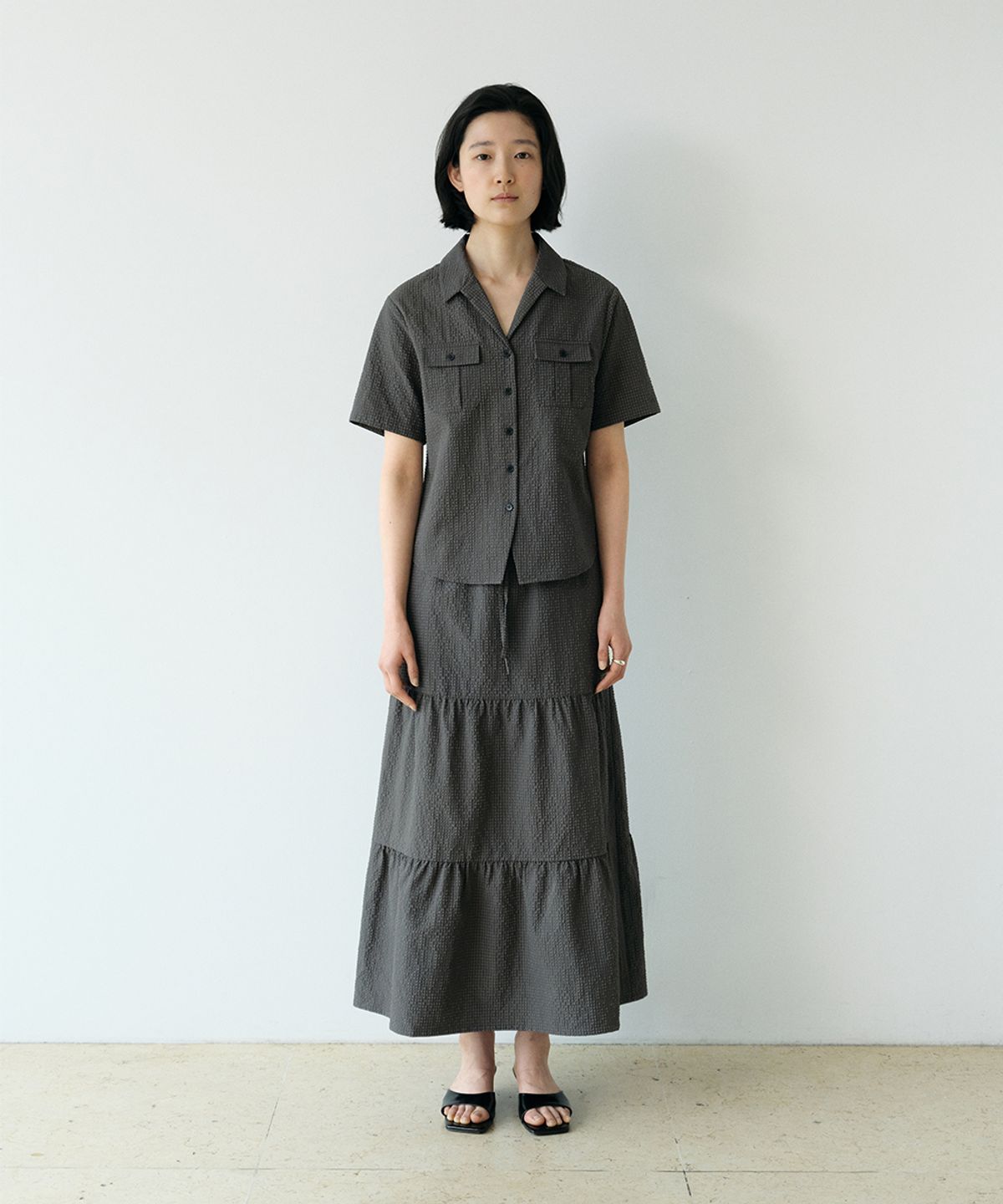 로우타이드(LOW TIDE) CHECK HALF SLEEVE SHIRT [CHARCOAL]