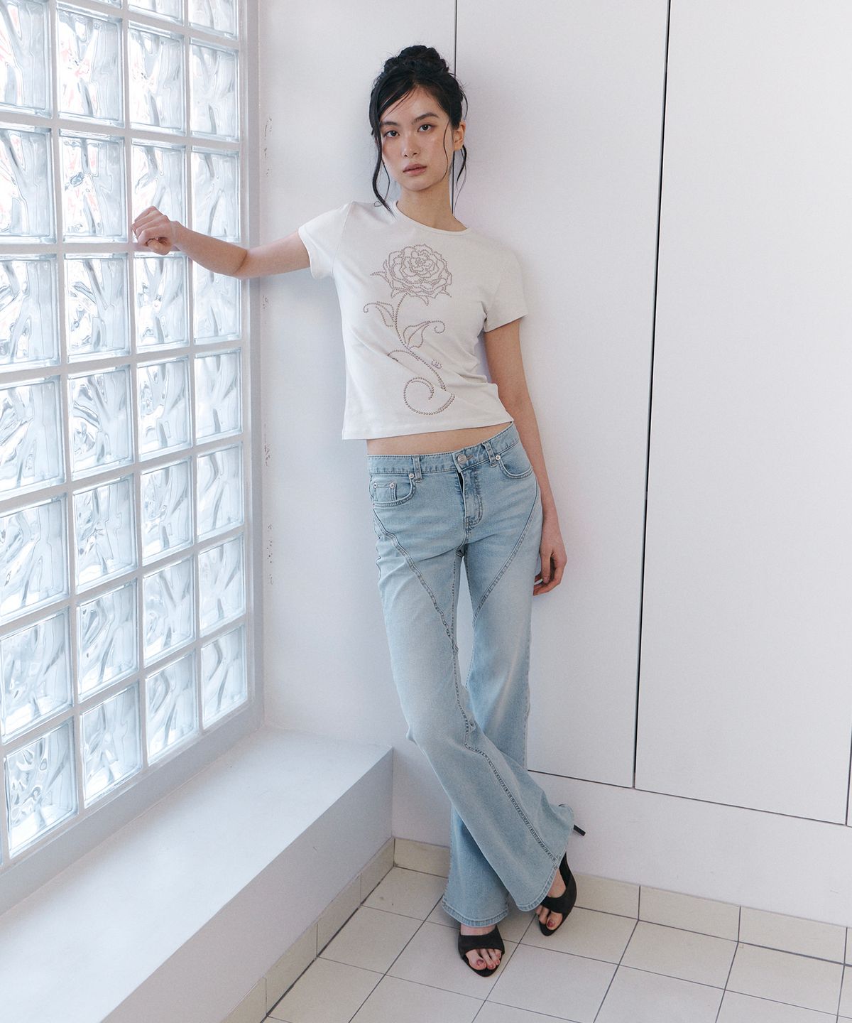 큐리티(CURETTY) C DIAGONAL SEAM BOOTS-CUT DENIM PANTS_LIGHT BLUE