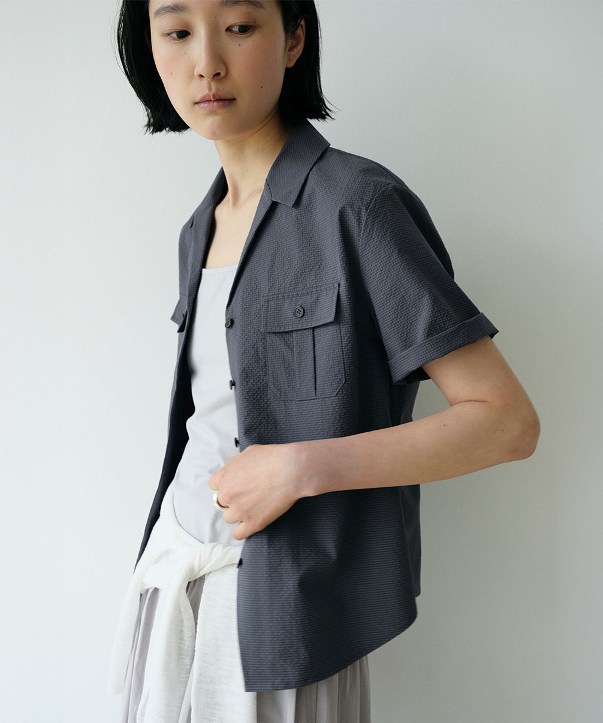 로우타이드(LOW TIDE) CHECK HALF SLEEVE SHIRT [NAVY]