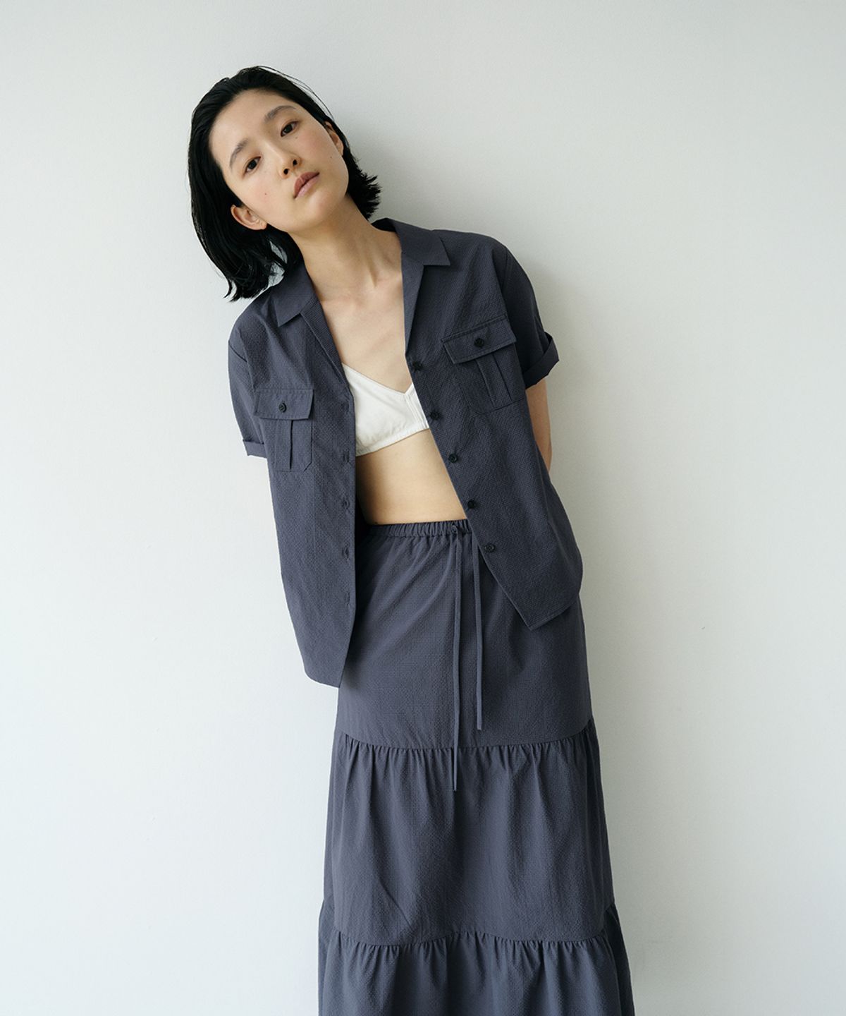 로우타이드(LOW TIDE) CHECK HALF SLEEVE SHIRT [NAVY]