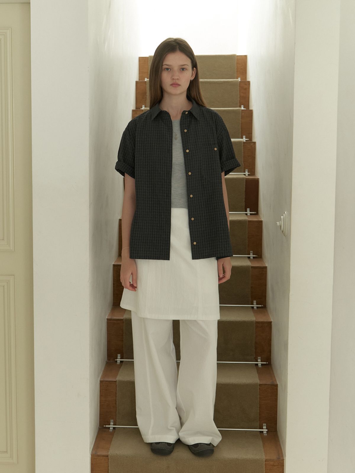 더미튼(THEMITTEN) Linden half shirt (moody check)