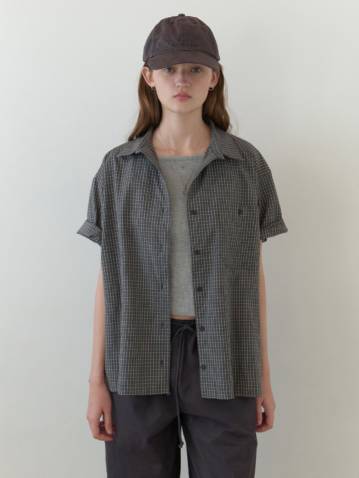 더미튼(THEMITTEN) Linden half shirt (khaki check)