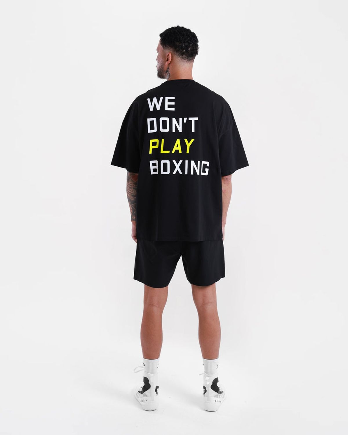 복스로(BOXRAW) We Dont Play Boxing 오버사이즈 티셔츠 - 남성 M BXRW-U-WDPBT [블랙/옐로우]