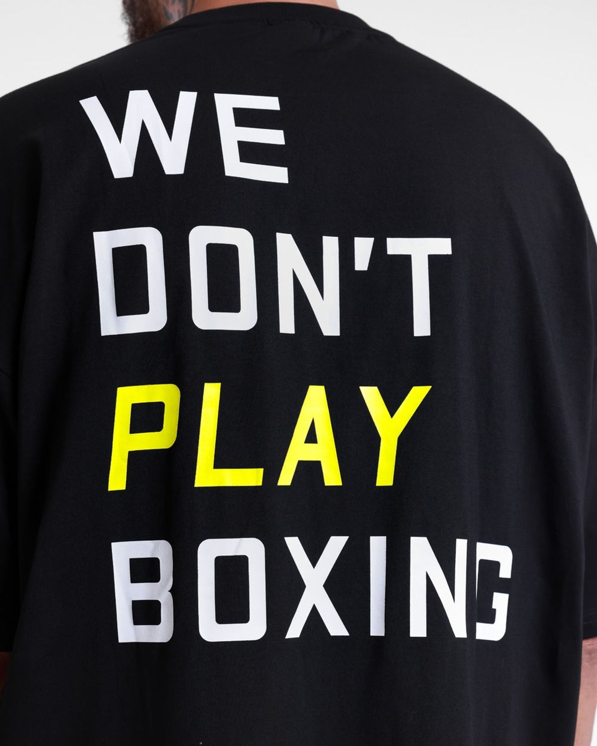 복스로(BOXRAW) We Dont Play Boxing 오버사이즈 티셔츠 - 남성 M BXRW-U-WDPBT [블랙/옐로우]