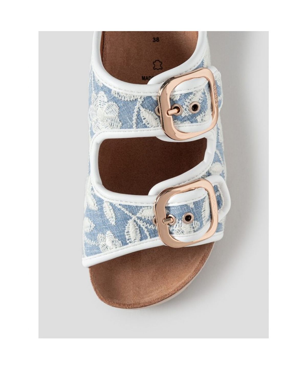 숄(SCHOLL) (WOMEN) 투스트랩 패턴 코르크 샌들 - 블루 (HH64K2C18P)