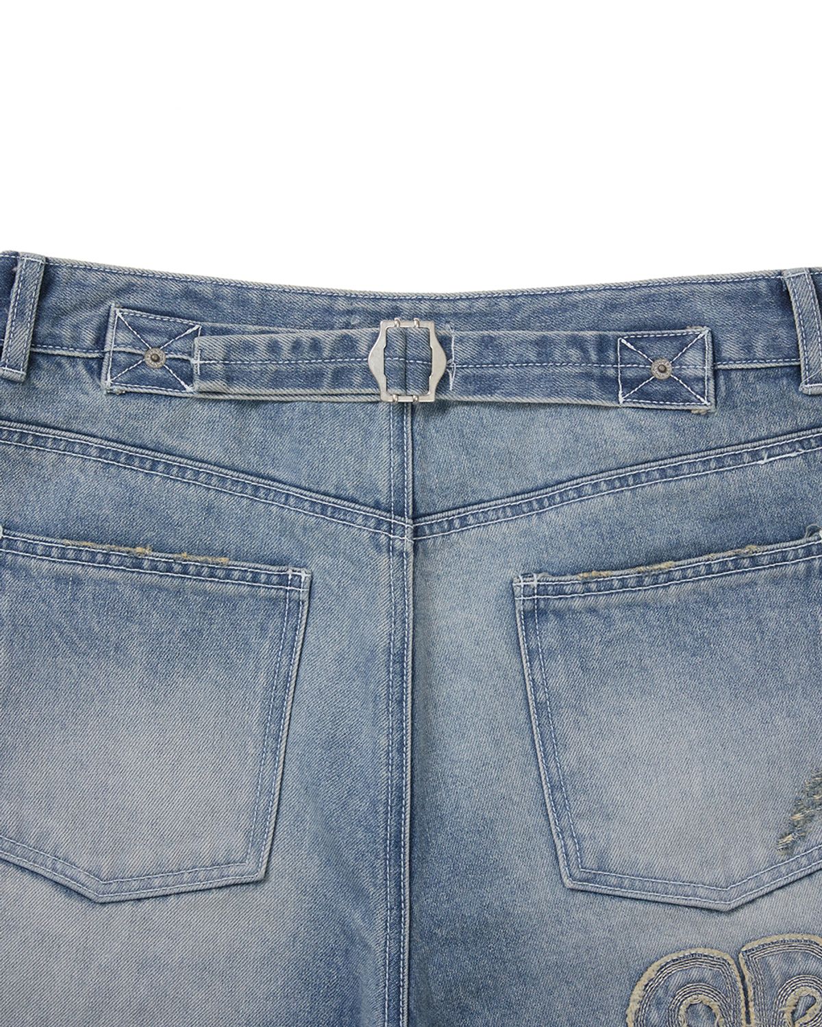 카락터(KARACTOR) Fray patch denim Pants / Light blue