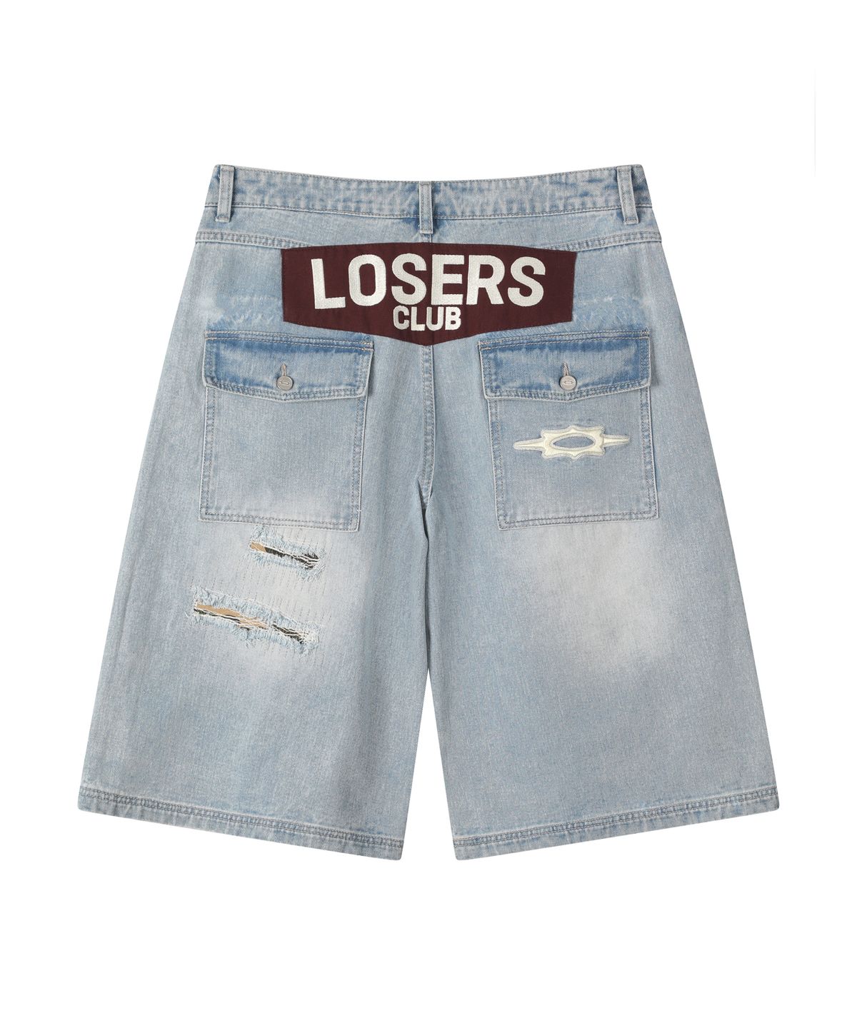 루저스클럽(LOSERS CLUB) 디스트로이드 패치 버뮤다 데님팬츠 라이트 블루