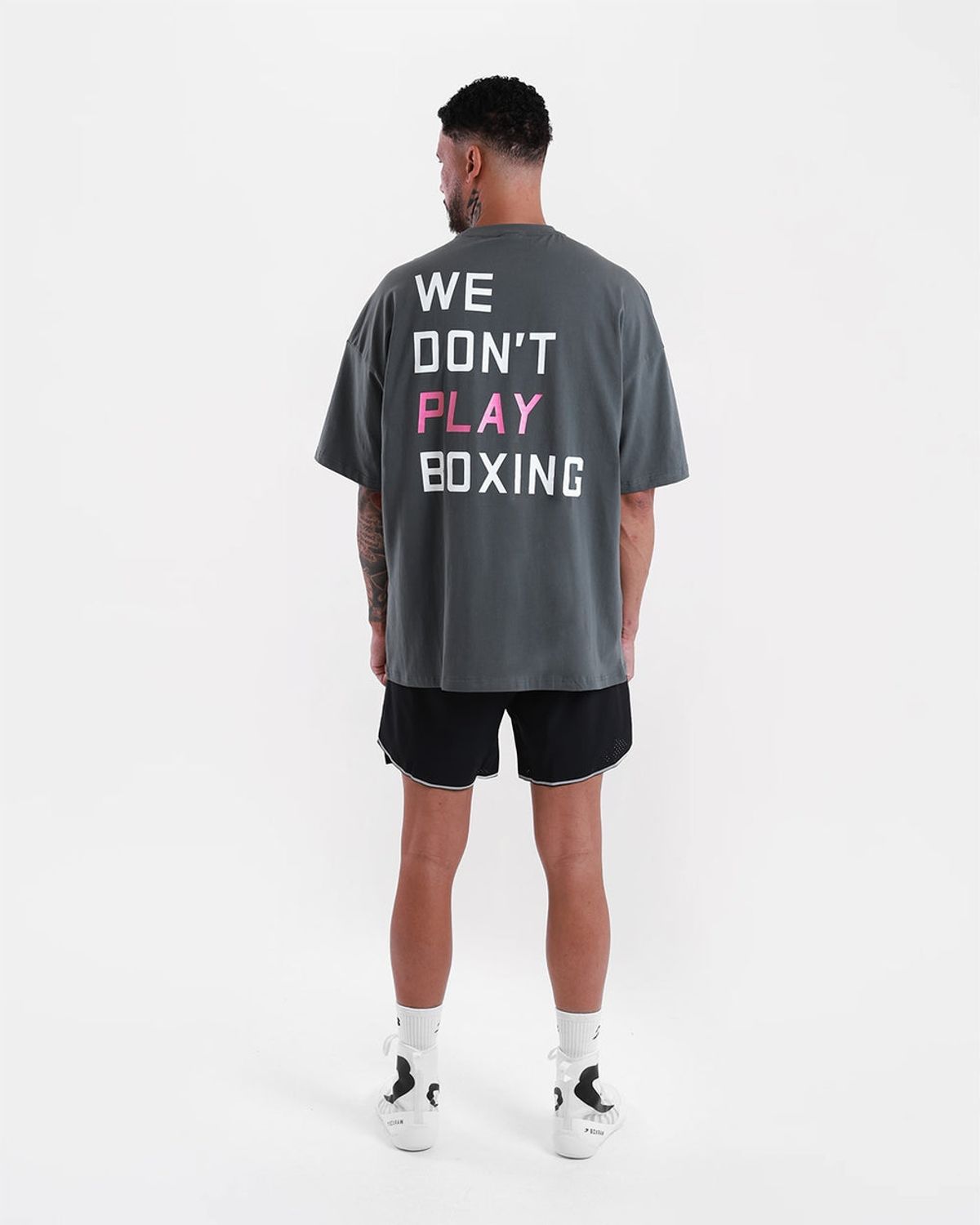 복스로(BOXRAW) We Dont Play Boxing 오버사이즈 티셔츠 - 남성 M BXRW-U-WDPBT [그레이/핑크]