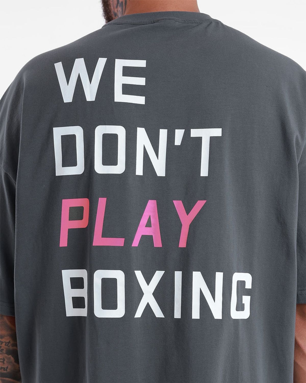 복스로(BOXRAW) We Dont Play Boxing 오버사이즈 티셔츠 - 남성 M BXRW-U-WDPBT [그레이/핑크]