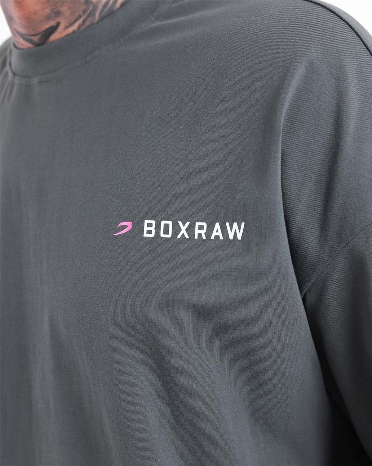 복스로(BOXRAW) We Dont Play Boxing 오버사이즈 티셔츠 - 남성 M BXRW-U-WDPBT [그레이/핑크]