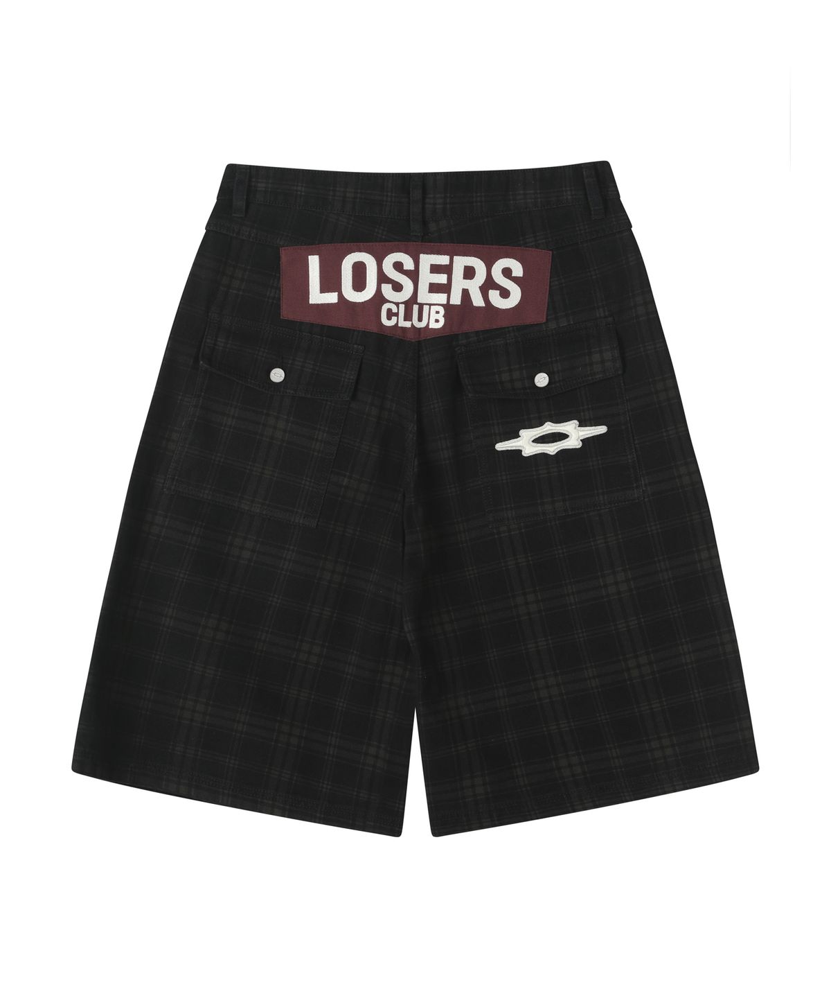 루저스클럽(LOSERS CLUB) 체크 패턴 워시드 버뮤다 코튼팬츠 블랙