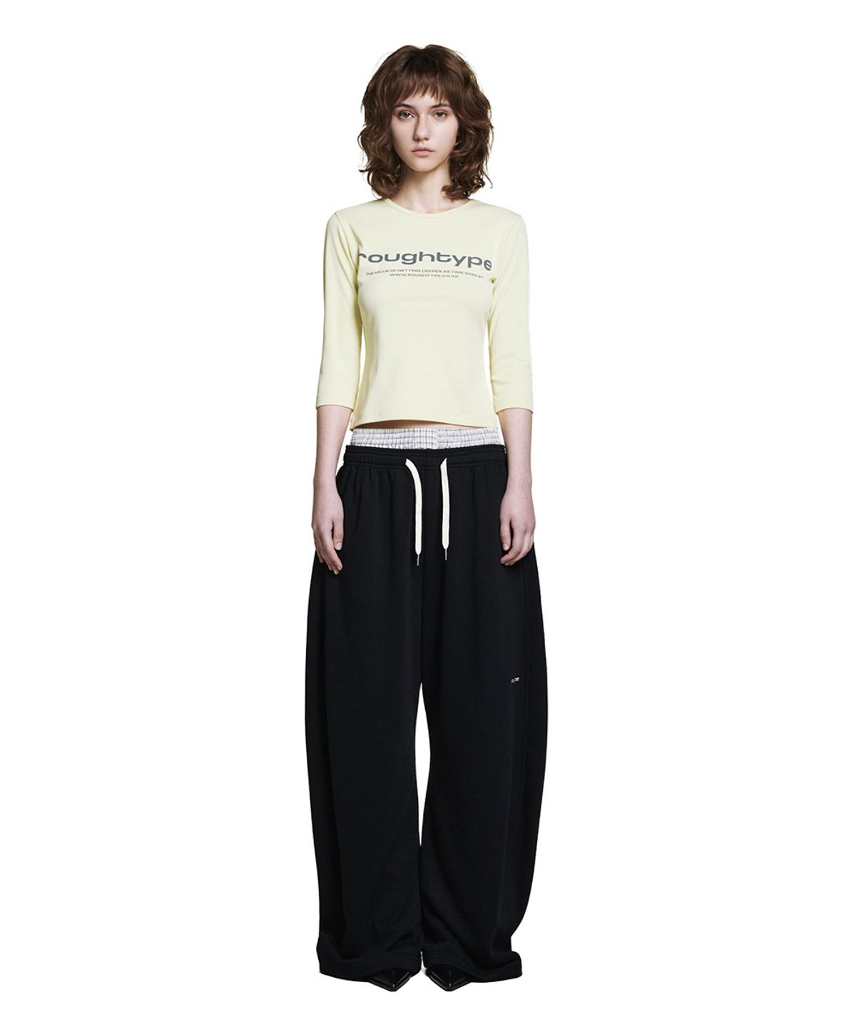 로타입(ROUGHTYPE) Checkered Double Layered Sweatpants - Black
