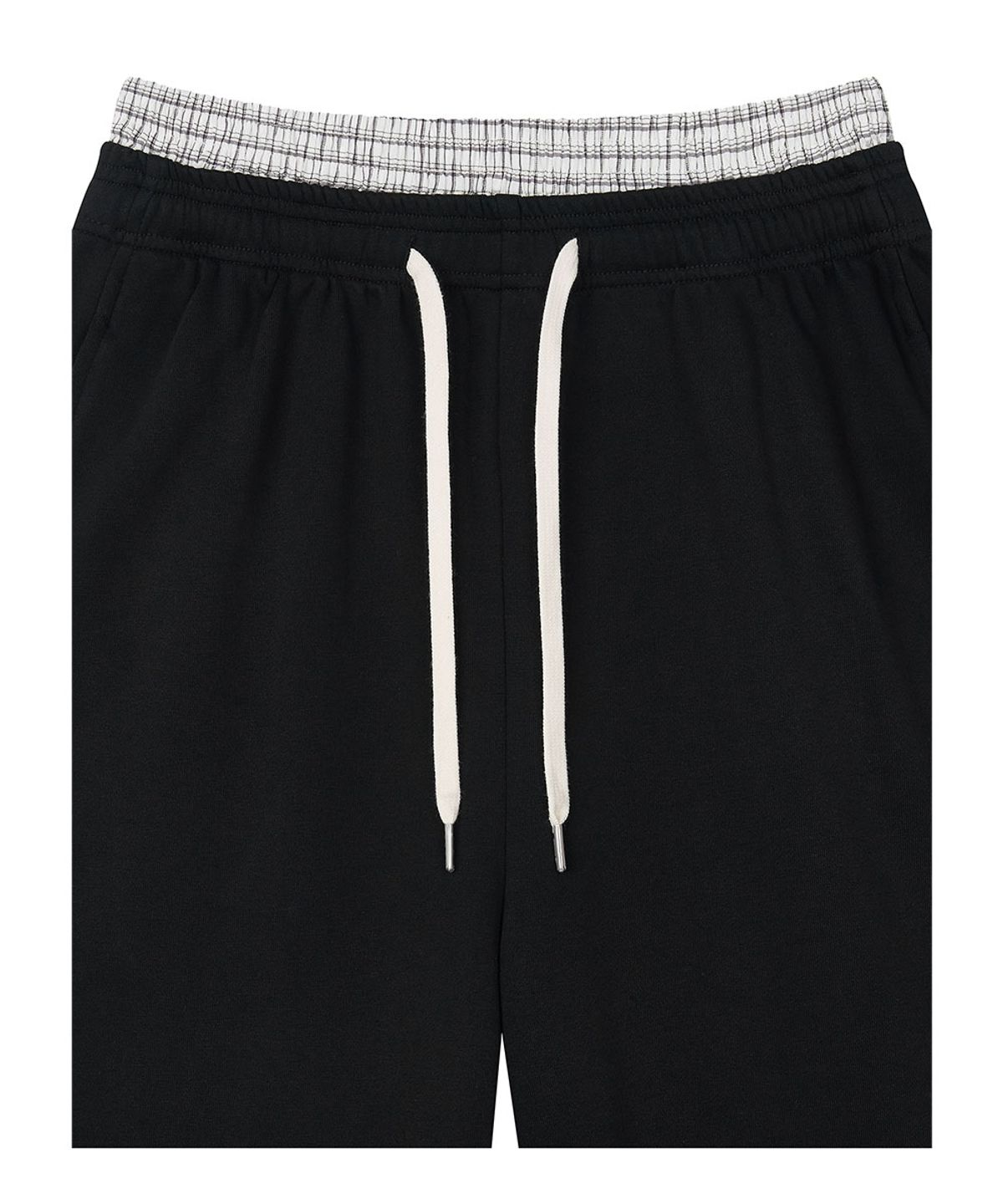 로타입(ROUGHTYPE) Checkered Double Layered Sweatpants - Black