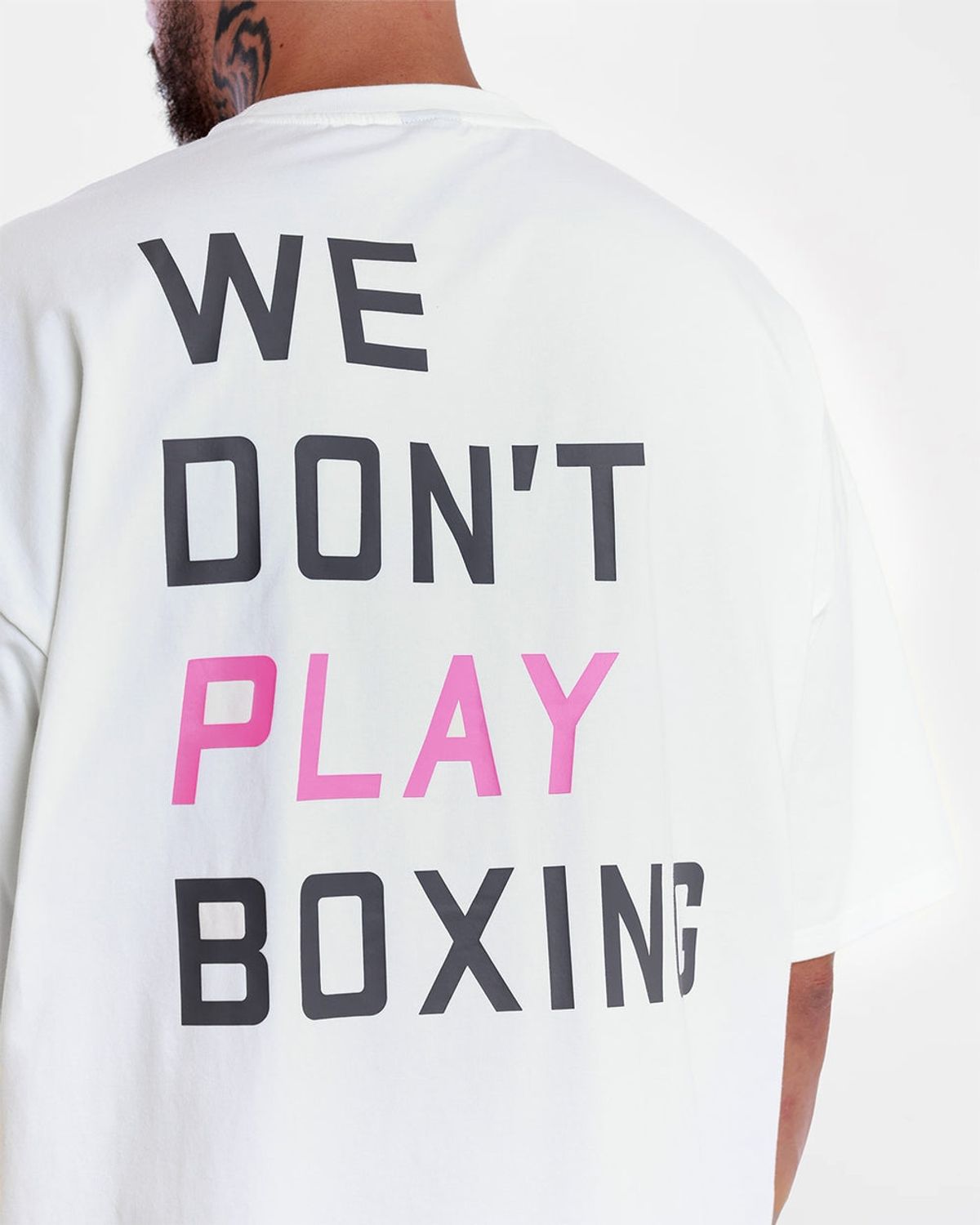 복스로(BOXRAW) We Dont Play Boxing 오버사이즈 티셔츠 - 남성 M BXRW-U-WDPBT [화이트/핑크]