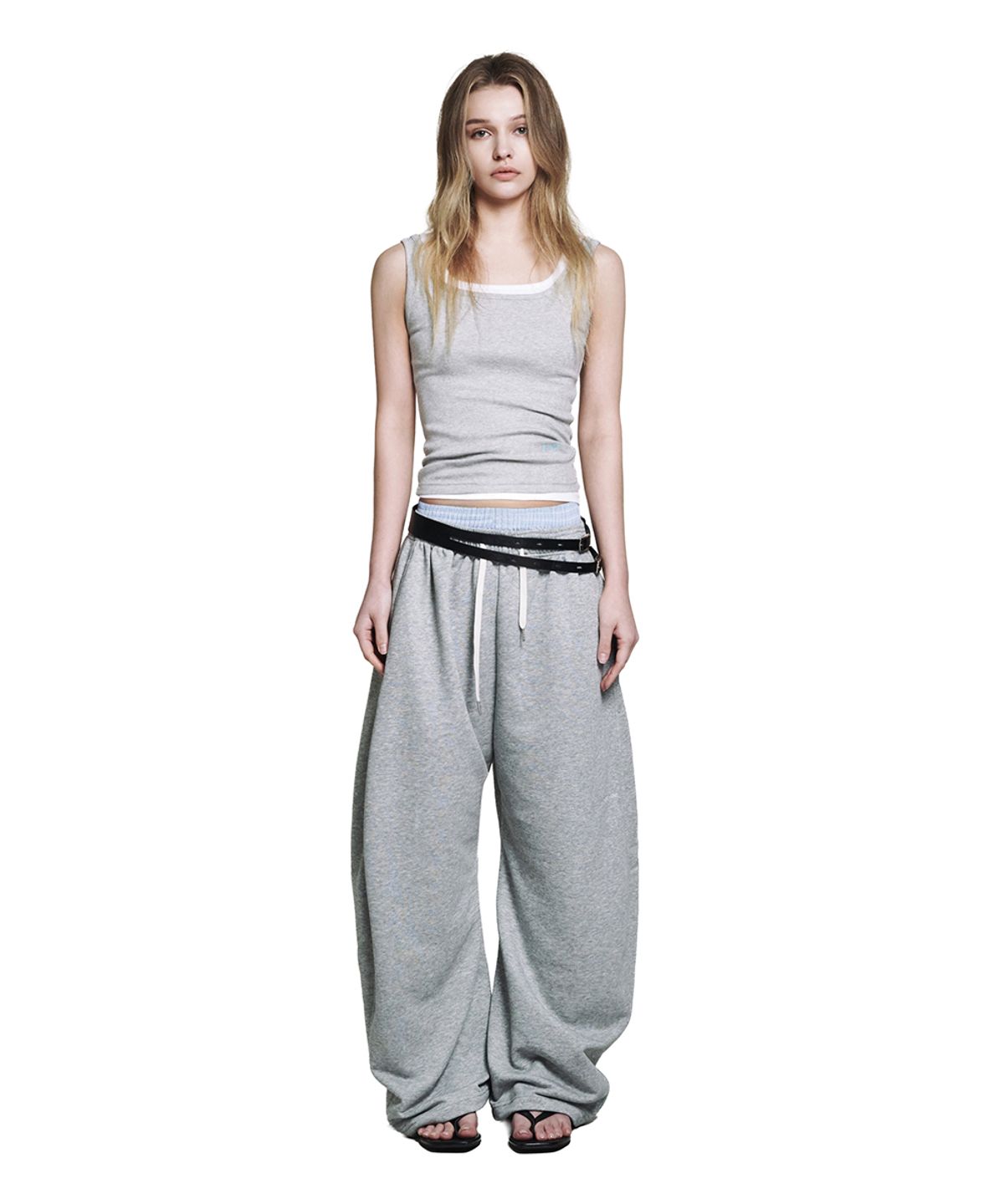 로타입(ROUGHTYPE) Checkered Double Layered Sweatpants - Gray