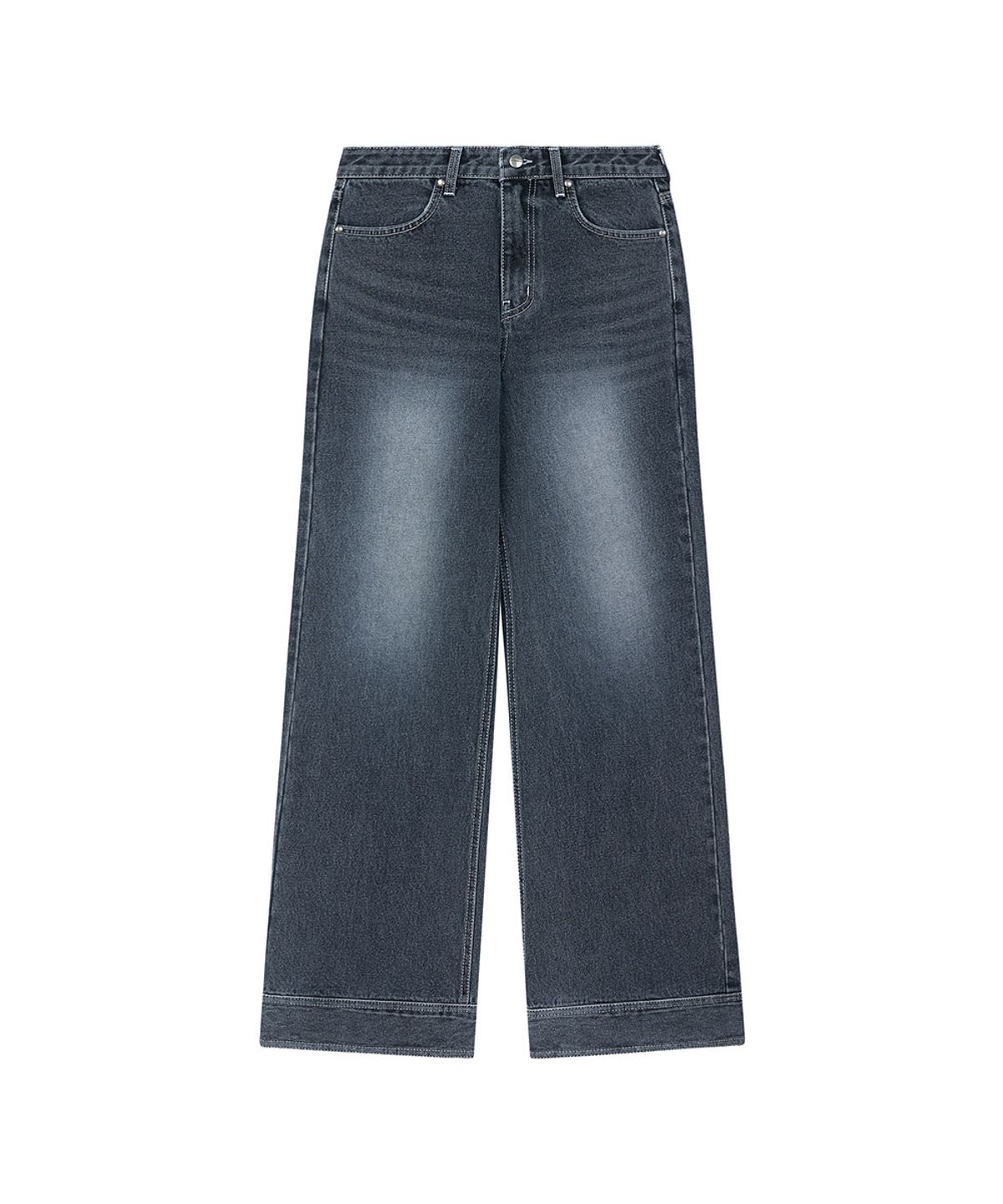 로타입(ROUGHTYPE) Semi Boot-fit Snap Denim Pants - Mid blue