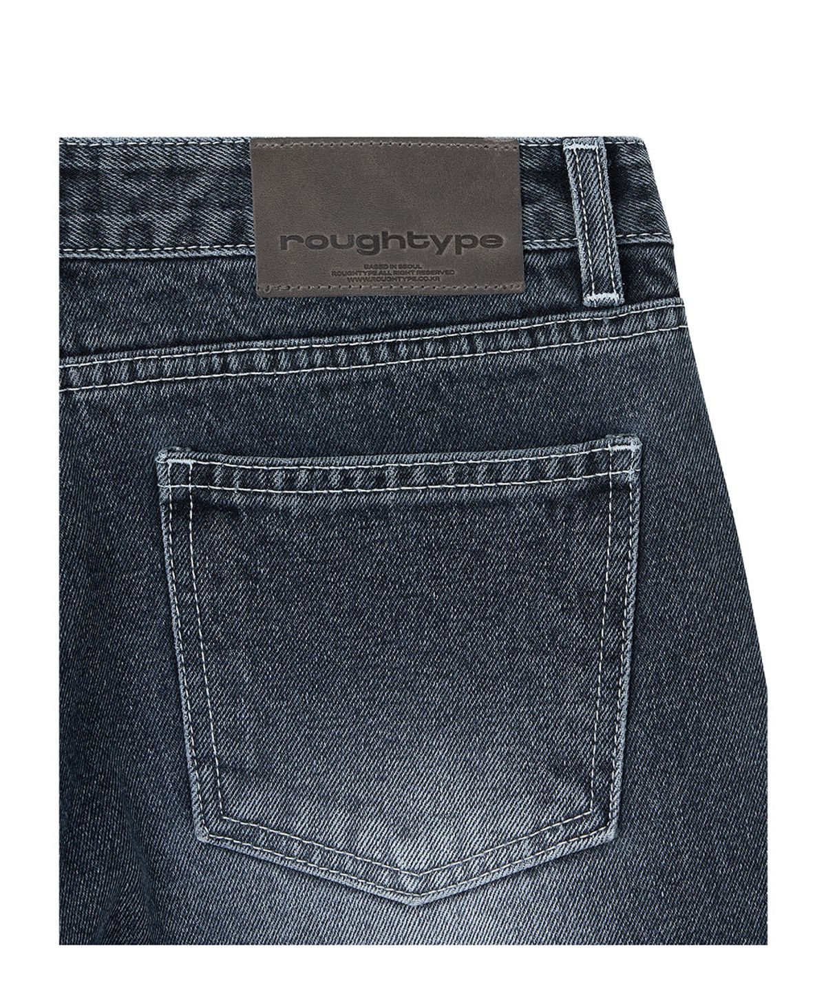 로타입(ROUGHTYPE) Semi Boot-fit Snap Denim Pants - Mid blue