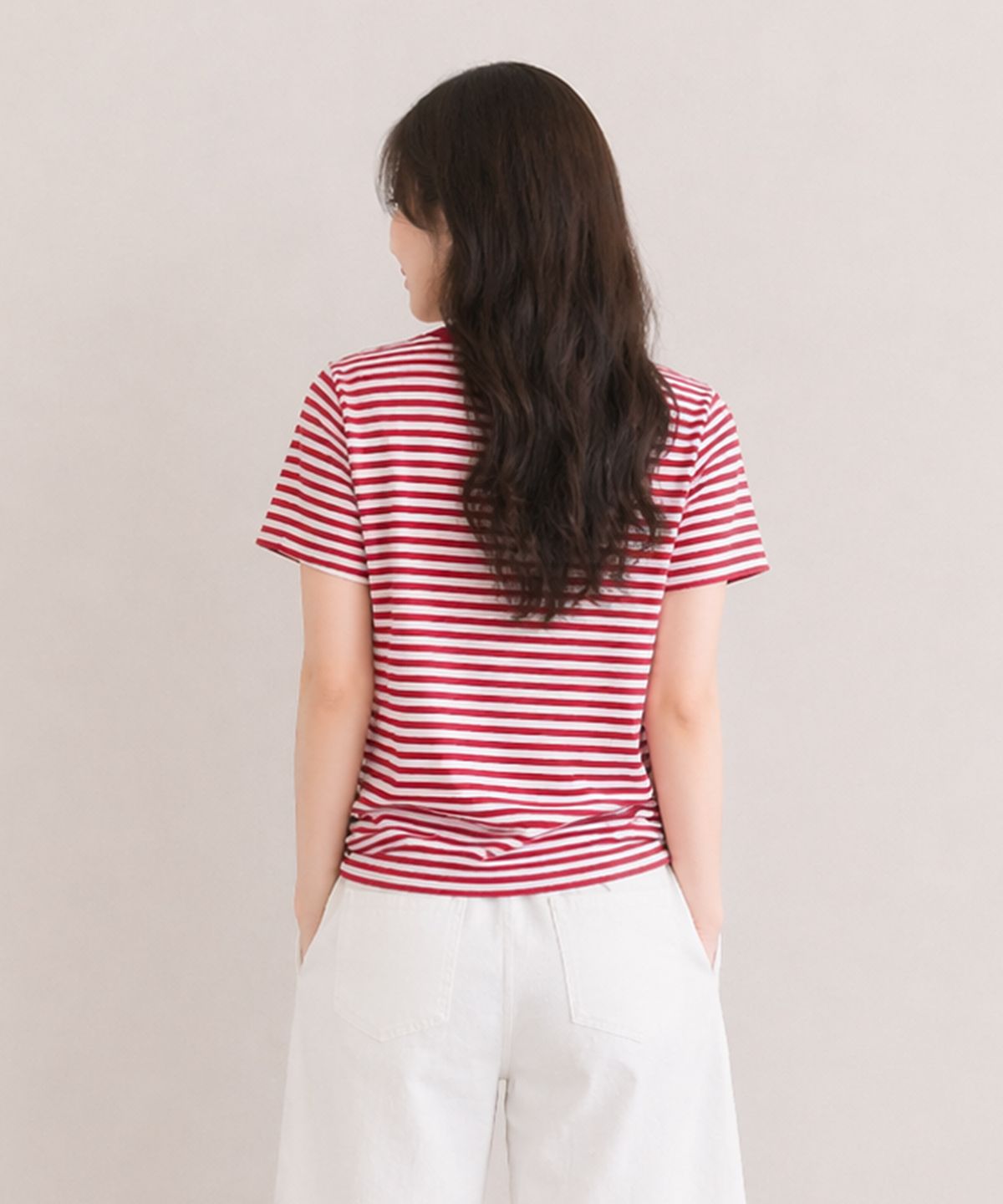 에이던엠(ADERNM) SLUB STRIPE CROP T RED