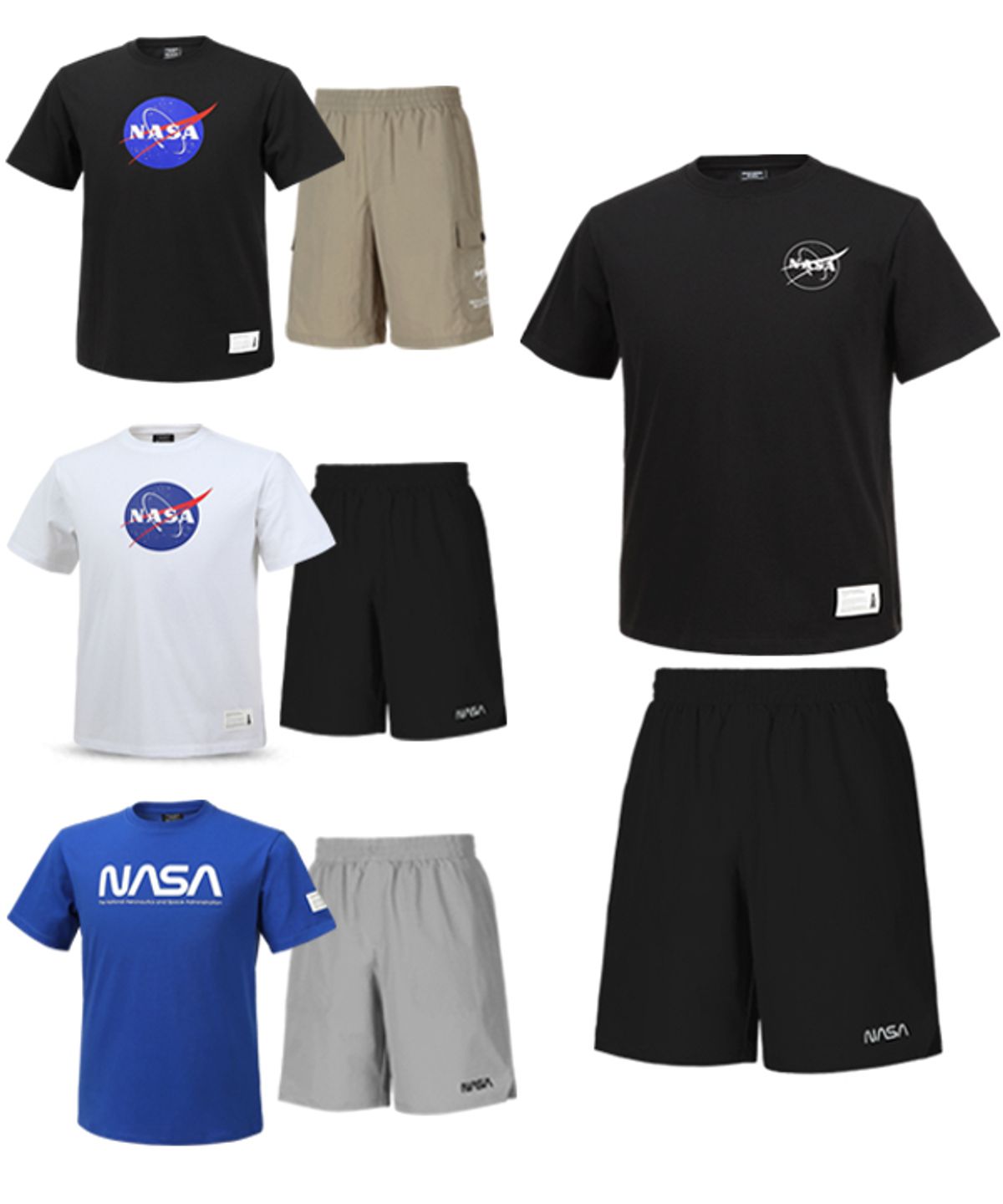 나사(NASA) NASA 나사 남녀공용 면 라운드 반팔티+우븐 스판 반바지 상하세트 [12칼라]