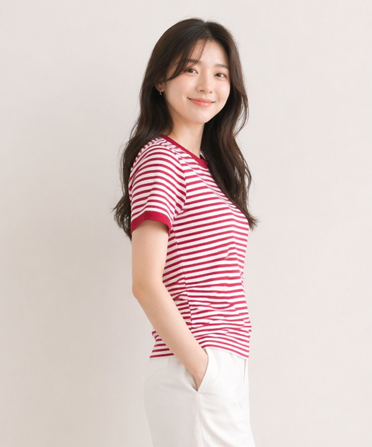 에이던엠(ADERNM) SLUB STRIPE RINGER CROP T RED