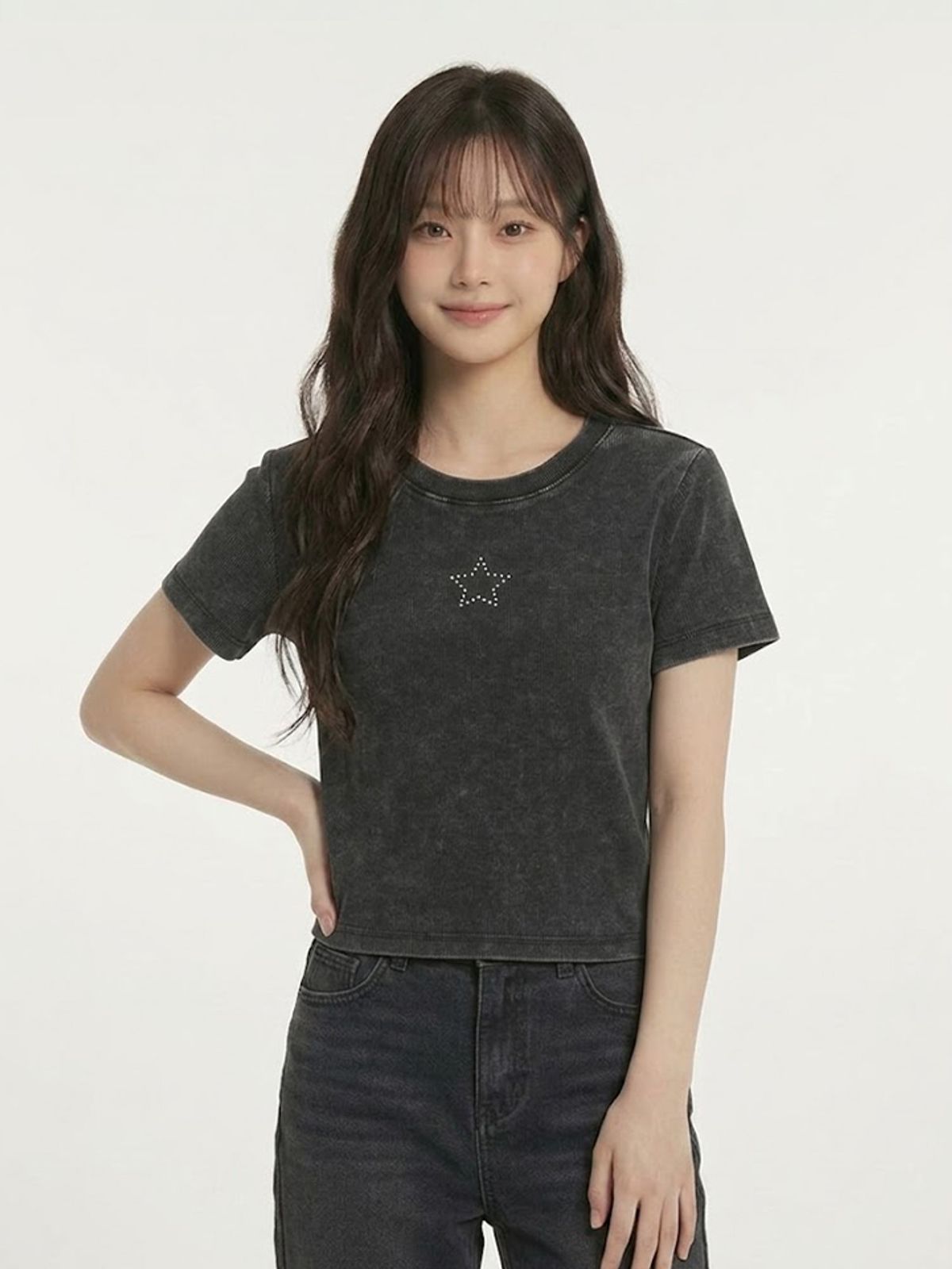 행텐 틴즈(HANGTEN TEENS) 틴즈 여아 스터드 가먼트 다잉 반팔 티셔츠_165(14570-131-432-31)